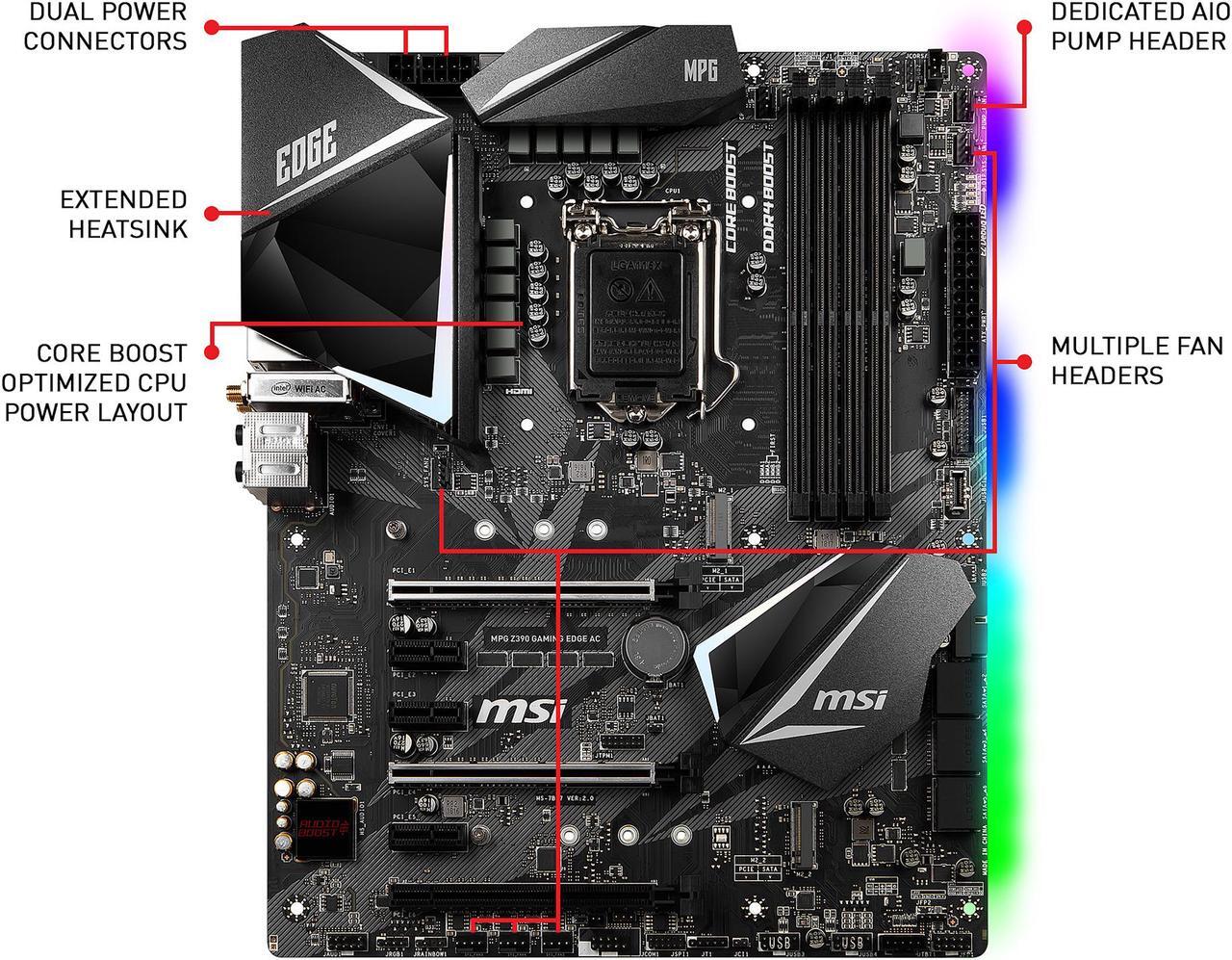 Alt view image 3 of 9 - MSI MPG Z390 GAMING EDGE AC LGA 1151 (300 Series) Intel Z390 SATA 6Gb/s ATX Intel Motherboard