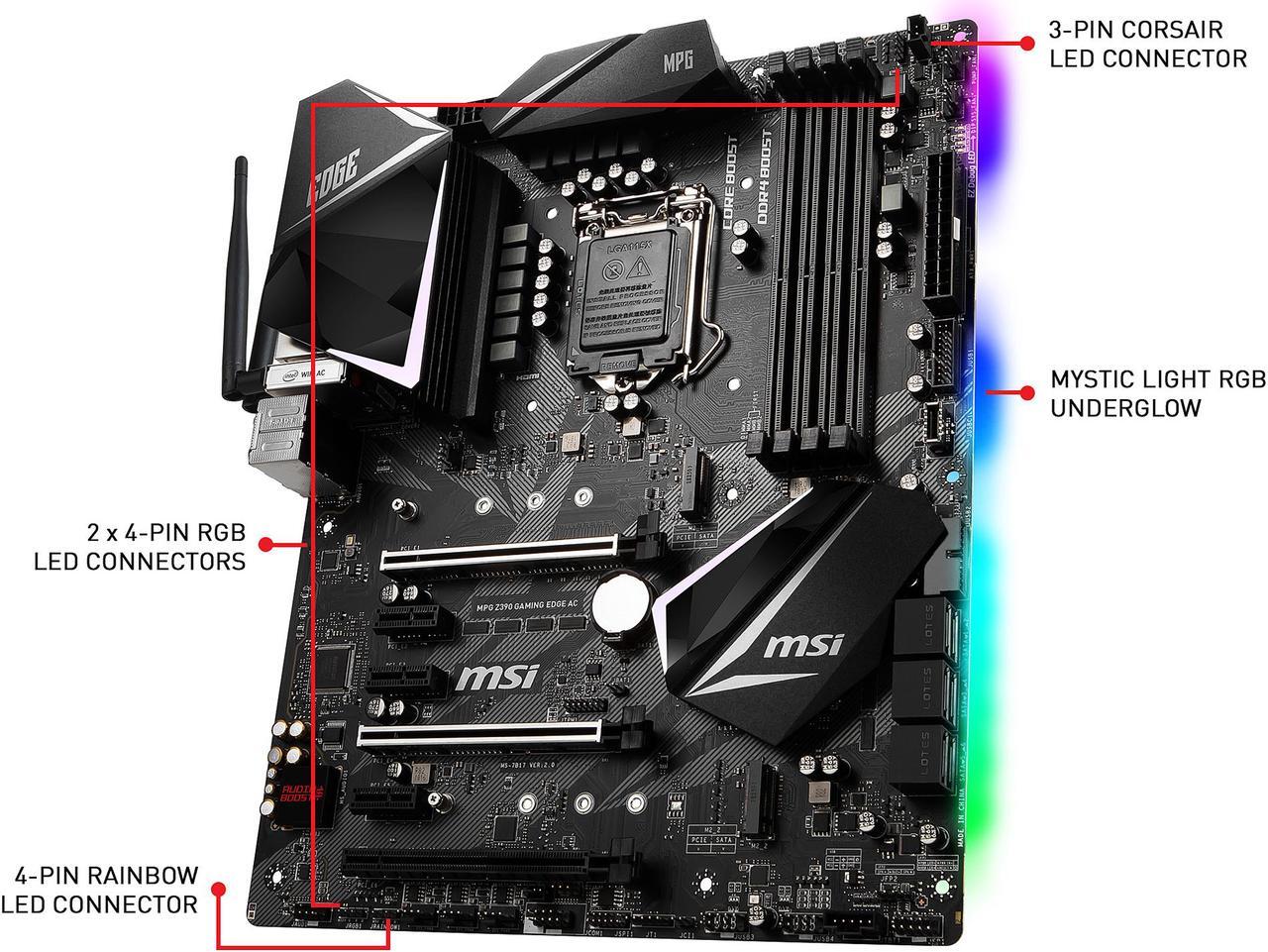 Alt view image 4 of 9 - MSI MPG Z390 GAMING EDGE AC LGA 1151 (300 Series) Intel Z390 SATA 6Gb/s ATX Intel Motherboard