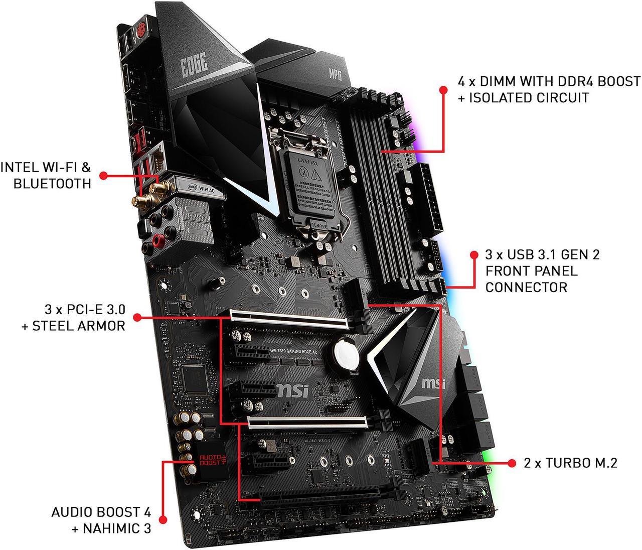 Alt view image 5 of 9 - MSI MPG Z390 GAMING EDGE AC LGA 1151 (300 Series) Intel Z390 SATA 6Gb/s ATX Intel Motherboard