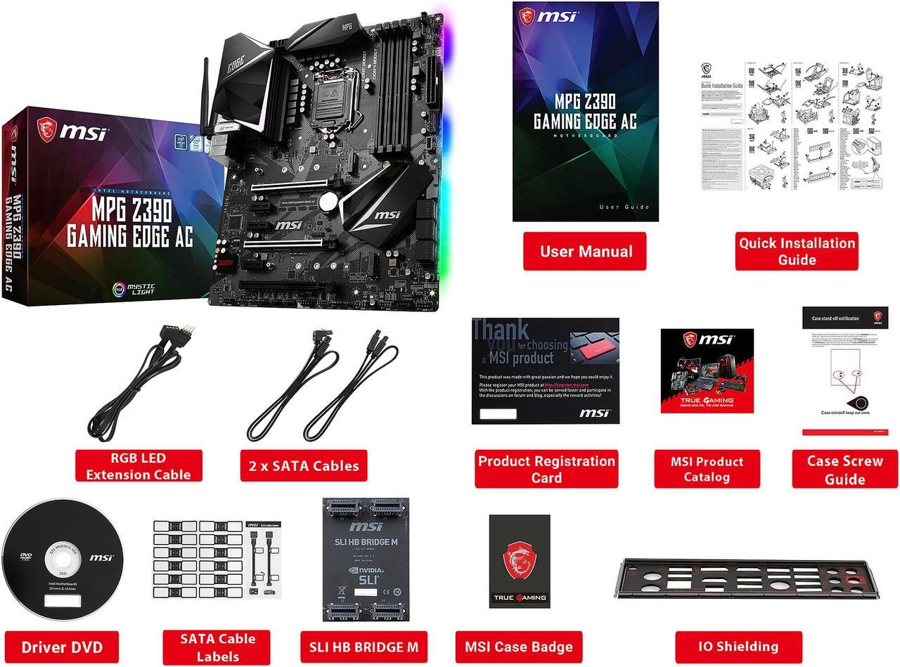 Alt view image 7 of 9 - MSI MPG Z390 GAMING EDGE AC LGA 1151 (300 Series) Intel Z390 SATA 6Gb/s ATX Intel Motherboard