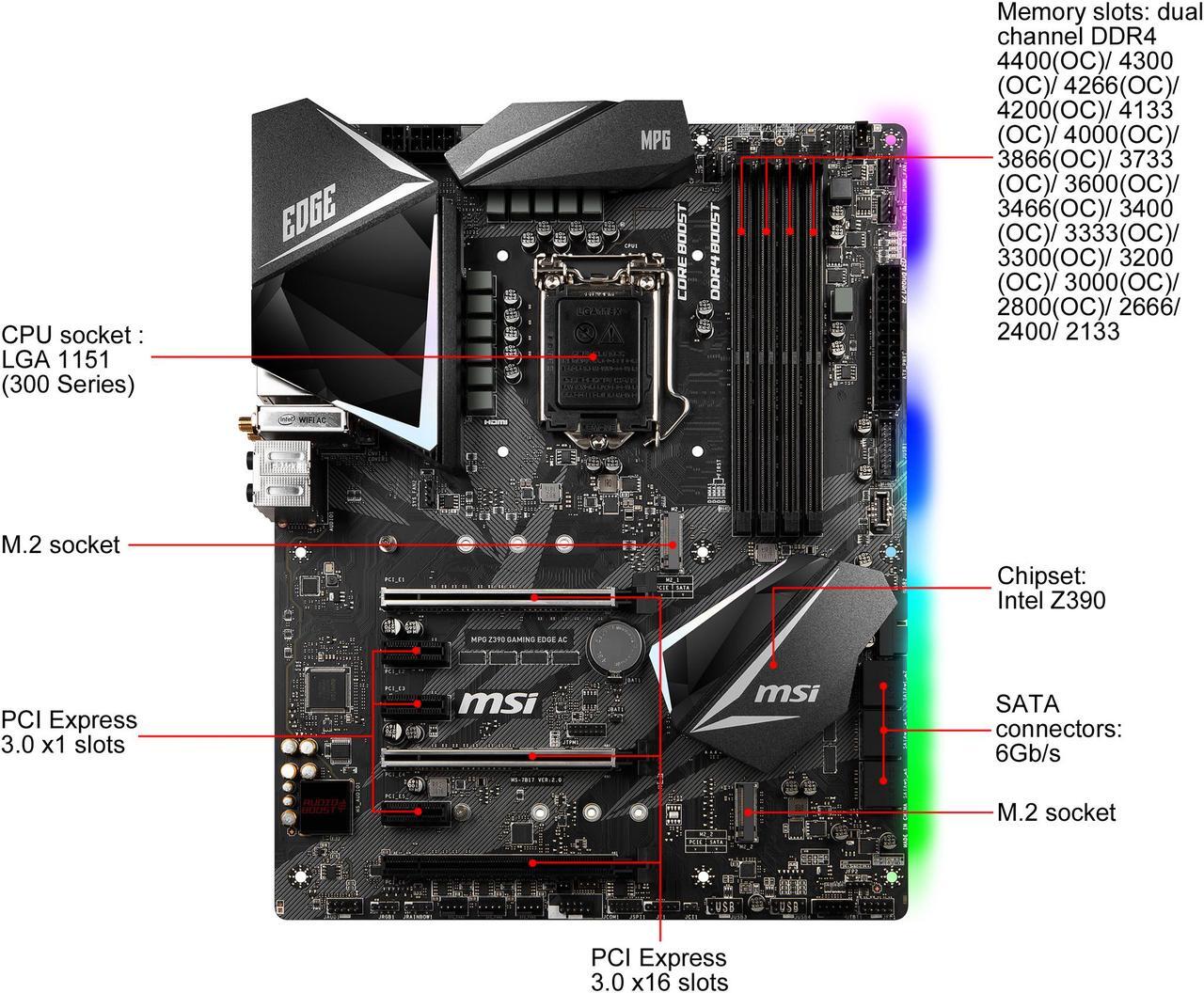 Alt view image 9 of 9 - MSI MPG Z390 GAMING EDGE AC LGA 1151 (300 Series) Intel Z390 SATA 6Gb/s ATX Intel Motherboard