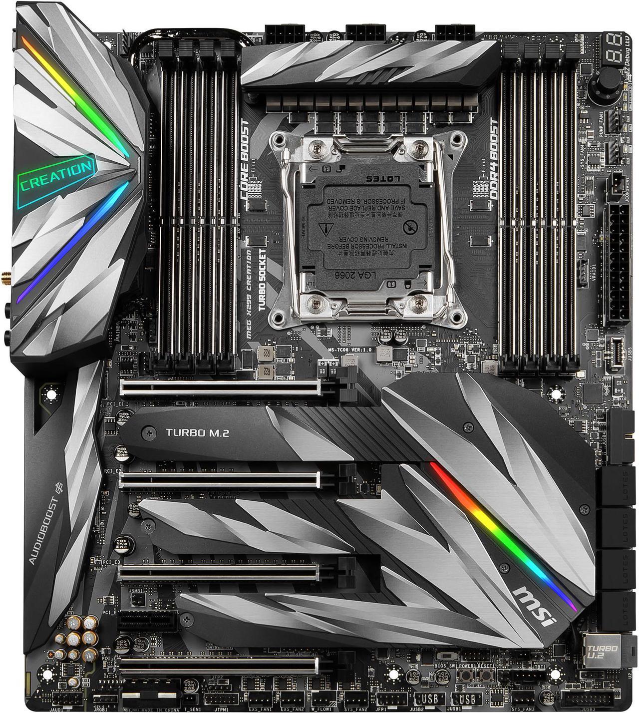 MSI MEG X299 CREATION LGA 2066 Intel X299 SATA 6Gb/s USB 3.1 Extended ATX Intel Motherboard