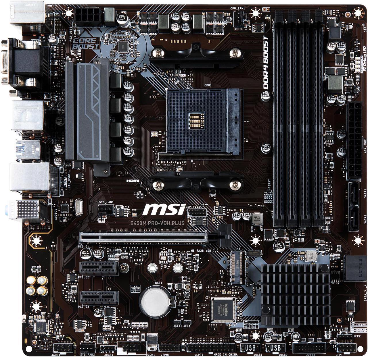 MSI PRO B450M PRO-VDH PLUS AM4 AMD B450 SATA 6Gb/s USB 3.1 HDMI Micro ATX AMD Motherboard