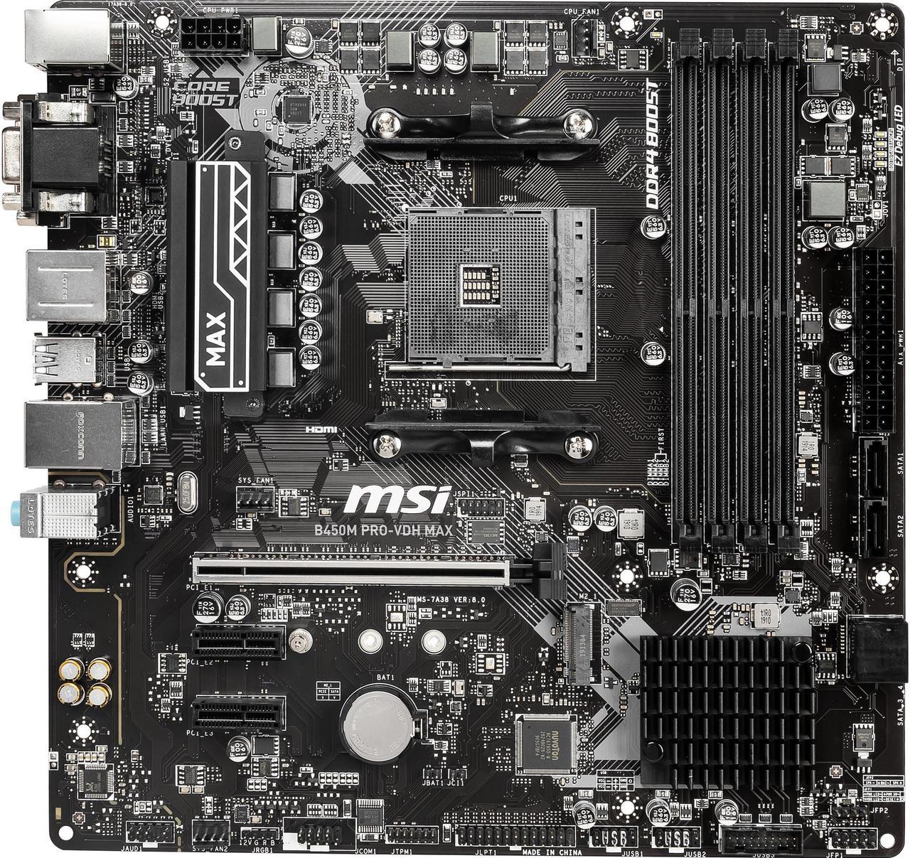 MSI PRO B450M PRO-VDH MAX AM4 AMD B450 SATA 6Gb/s Micro ATX AMD Motherboard