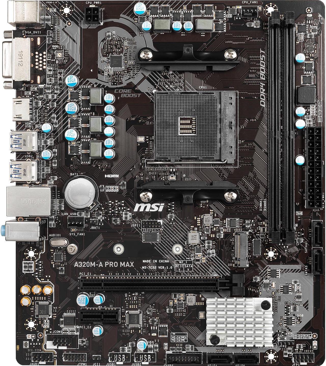 MSI A320M-A PRO MAX AM4 AMD A320 SATA 6Gb/s Micro ATX AMD Motherboard