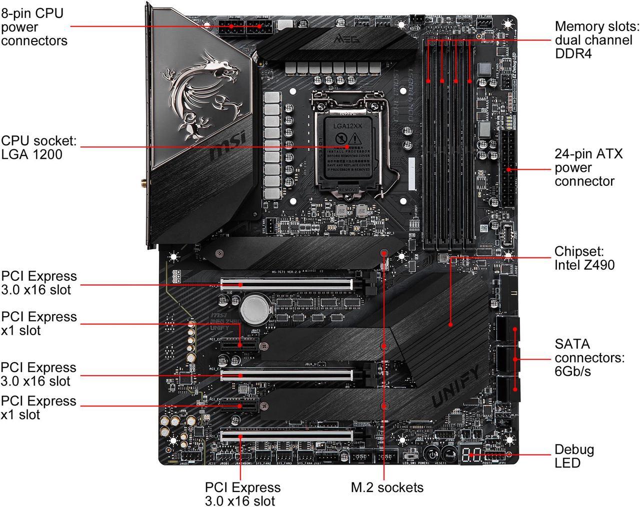 Alt view image 2 of 7 - MSI MEG Z490 UNIFY LGA 1200 Intel Z490 SATA 6Gb/s ATX Intel Motherboard
