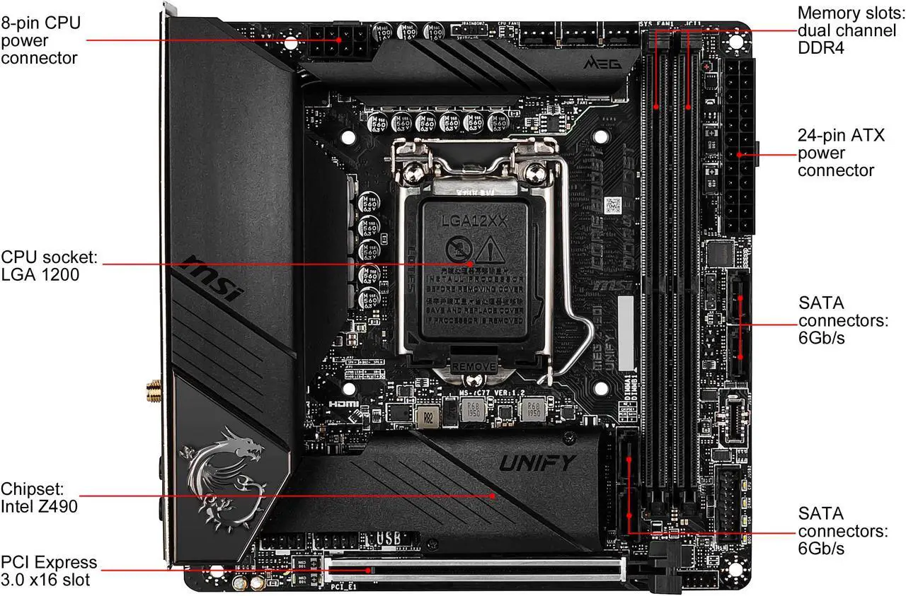 Alt view image 2 of 9 - MSI MEG Z490I UNIFY LGA 1200 Intel Z490 Mini ITX Intel Motherboard