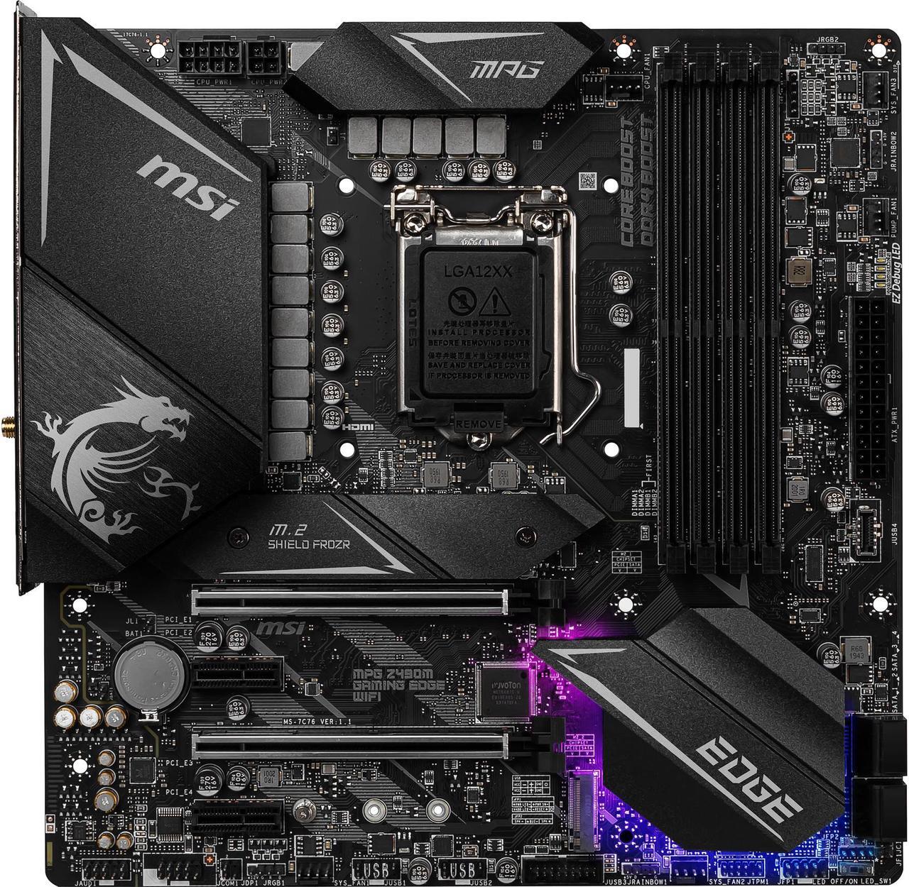 Main image of MSI MPG Z490M GAMING EDGE WIFI LGA 1200 Intel Z490 SATA 6Gb/s Micro ATX Intel Motherboard
