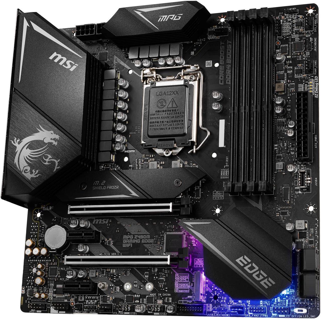 Alt view image 3 of 7 - MSI MPG Z490M GAMING EDGE WIFI LGA 1200 Intel Z490 SATA 6Gb/s Micro ATX Intel Motherboard