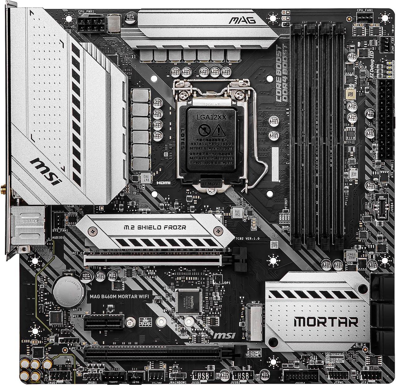 Main image of MSI MAG B460M MORTAR WIFI LGA 1200 Intel B460 Micro ATX Intel Motherboard