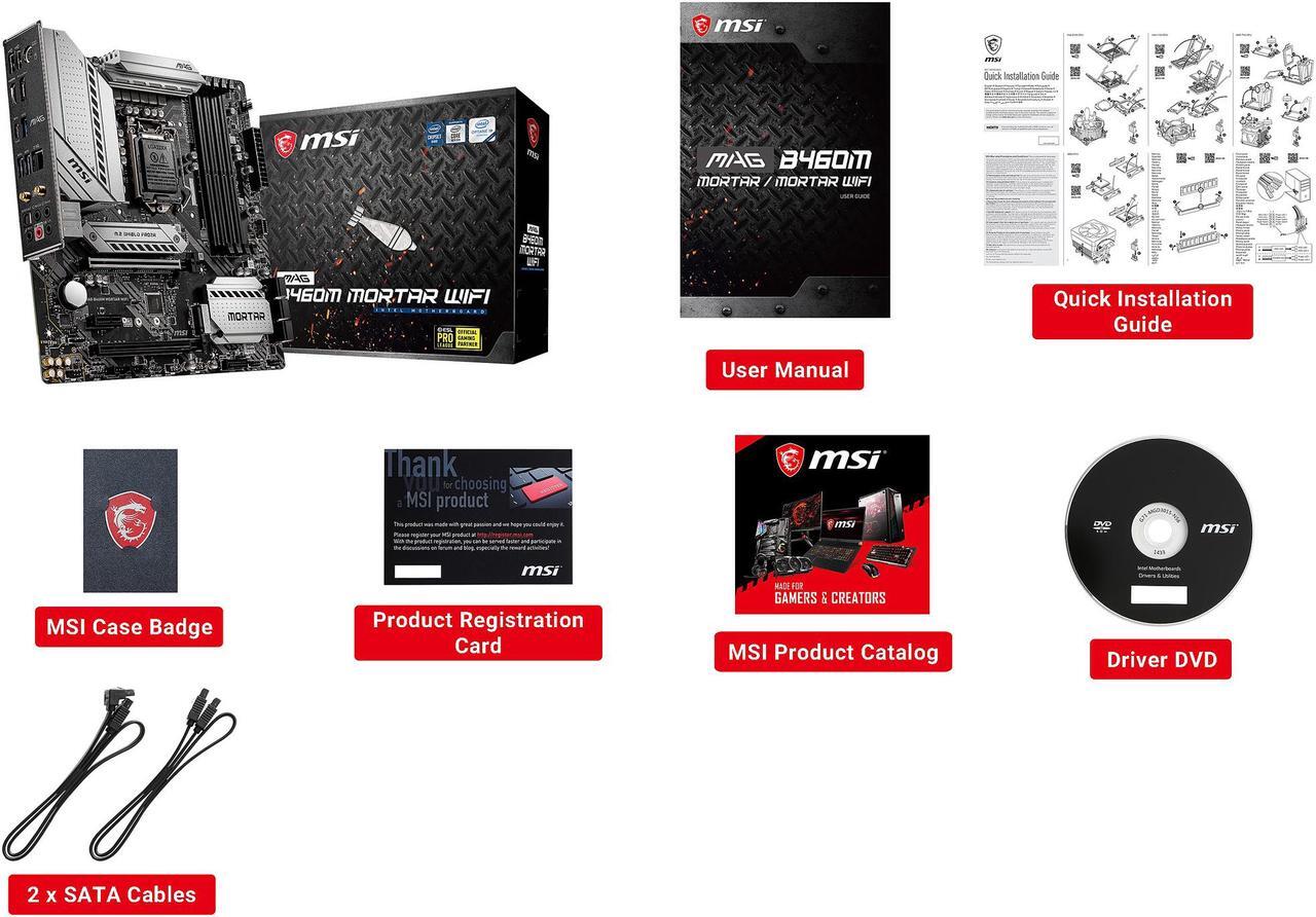 Alt view image 10 of 11 - MSI MAG B460M MORTAR WIFI LGA 1200 Intel B460 Micro ATX Intel Motherboard