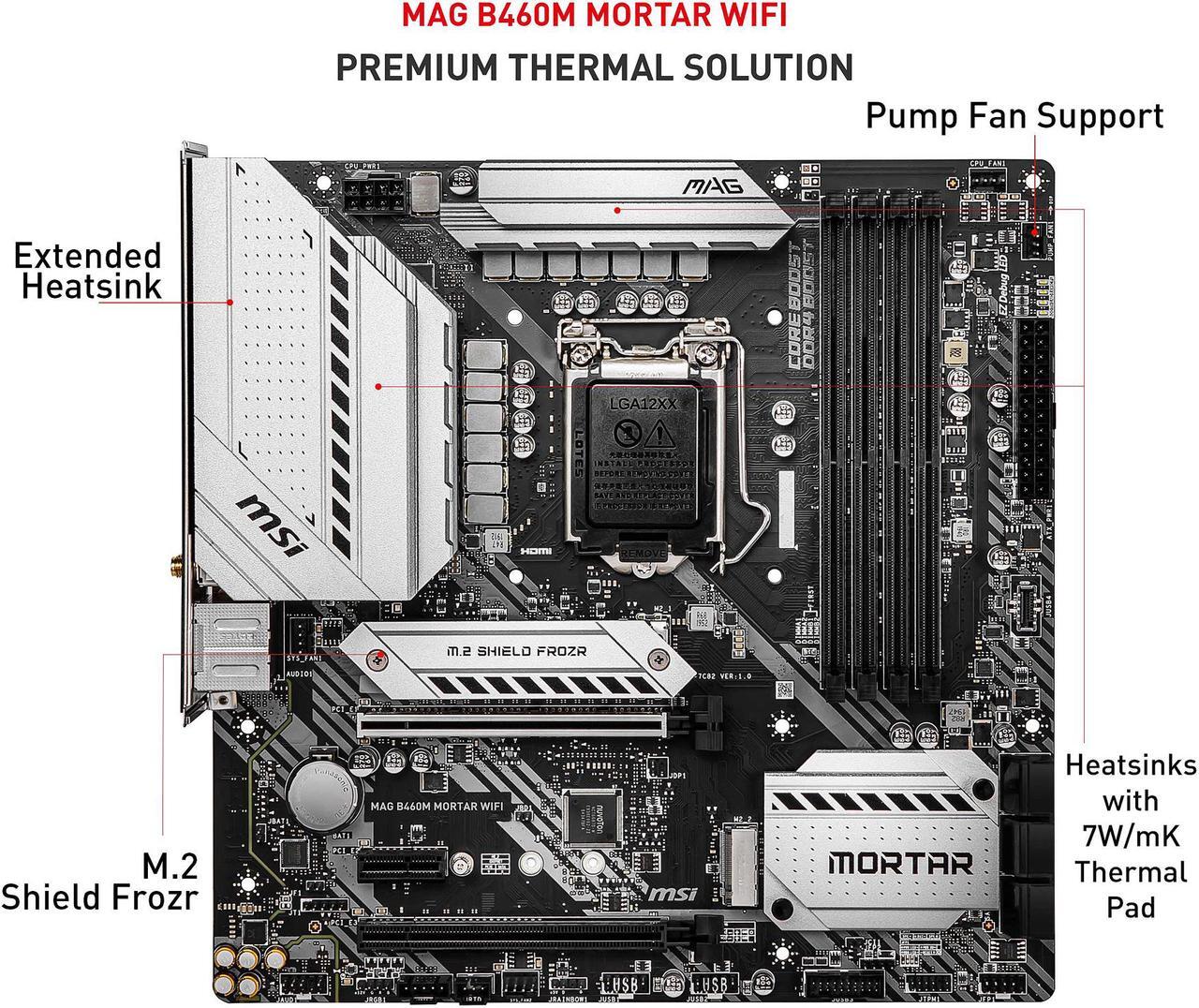 Alt view image 2 of 11 - MSI MAG B460M MORTAR WIFI LGA 1200 Intel B460 Micro ATX Intel Motherboard