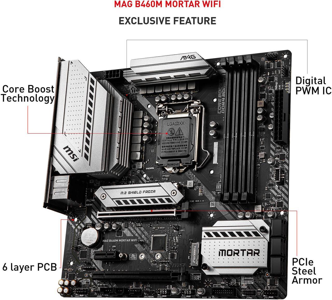 Alt view image 4 of 11 - MSI MAG B460M MORTAR WIFI LGA 1200 Intel B460 Micro ATX Intel Motherboard