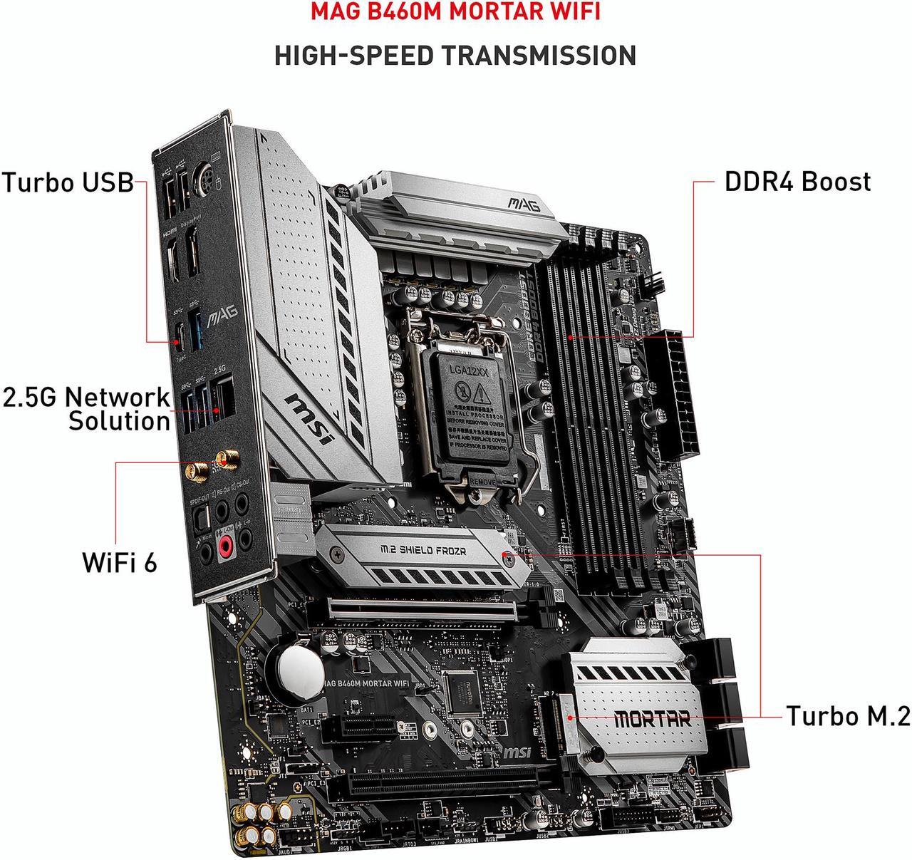 Alt view image 5 of 11 - MSI MAG B460M MORTAR WIFI LGA 1200 Intel B460 Micro ATX Intel Motherboard