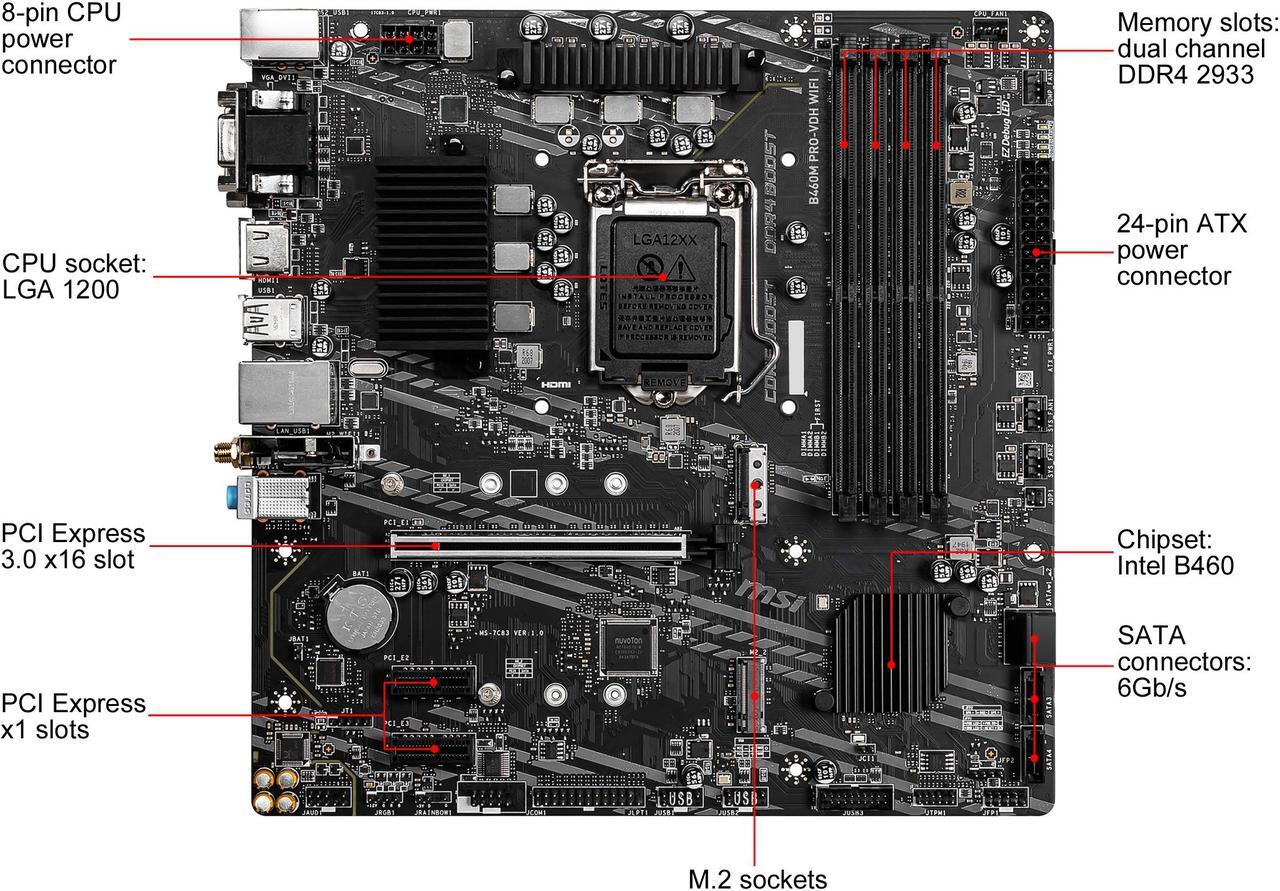 Alt view image 2 of 9 - MSI B460M PRO-VDH WIFI LGA 1200 Intel B460 Micro ATX Intel Motherboard
