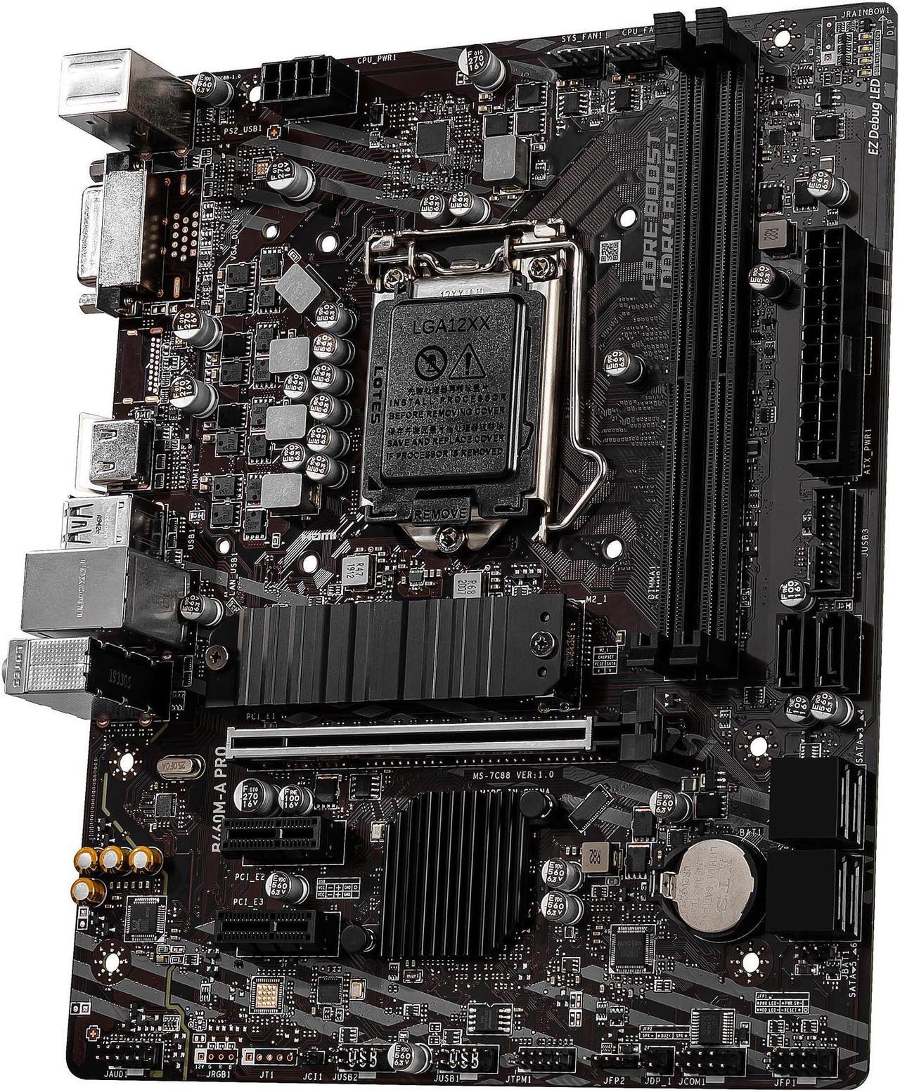 Alt view image 3 of 10 - MSI PRO B460M-A PRO LGA 1200 Intel B460 SATA 6Gb/s Micro ATX Intel Motherboard