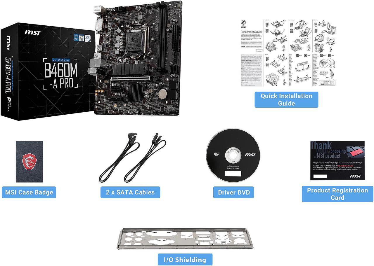 Alt view image 6 of 10 - MSI PRO B460M-A PRO LGA 1200 Intel B460 SATA 6Gb/s Micro ATX Intel Motherboard