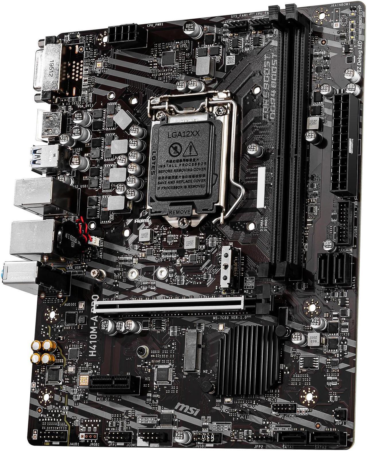 Alt view image 3 of 10 - MSI PRO H410M-A PRO LGA 1200 Intel H410 SATA 6Gb/s Micro ATX Intel Motherboard