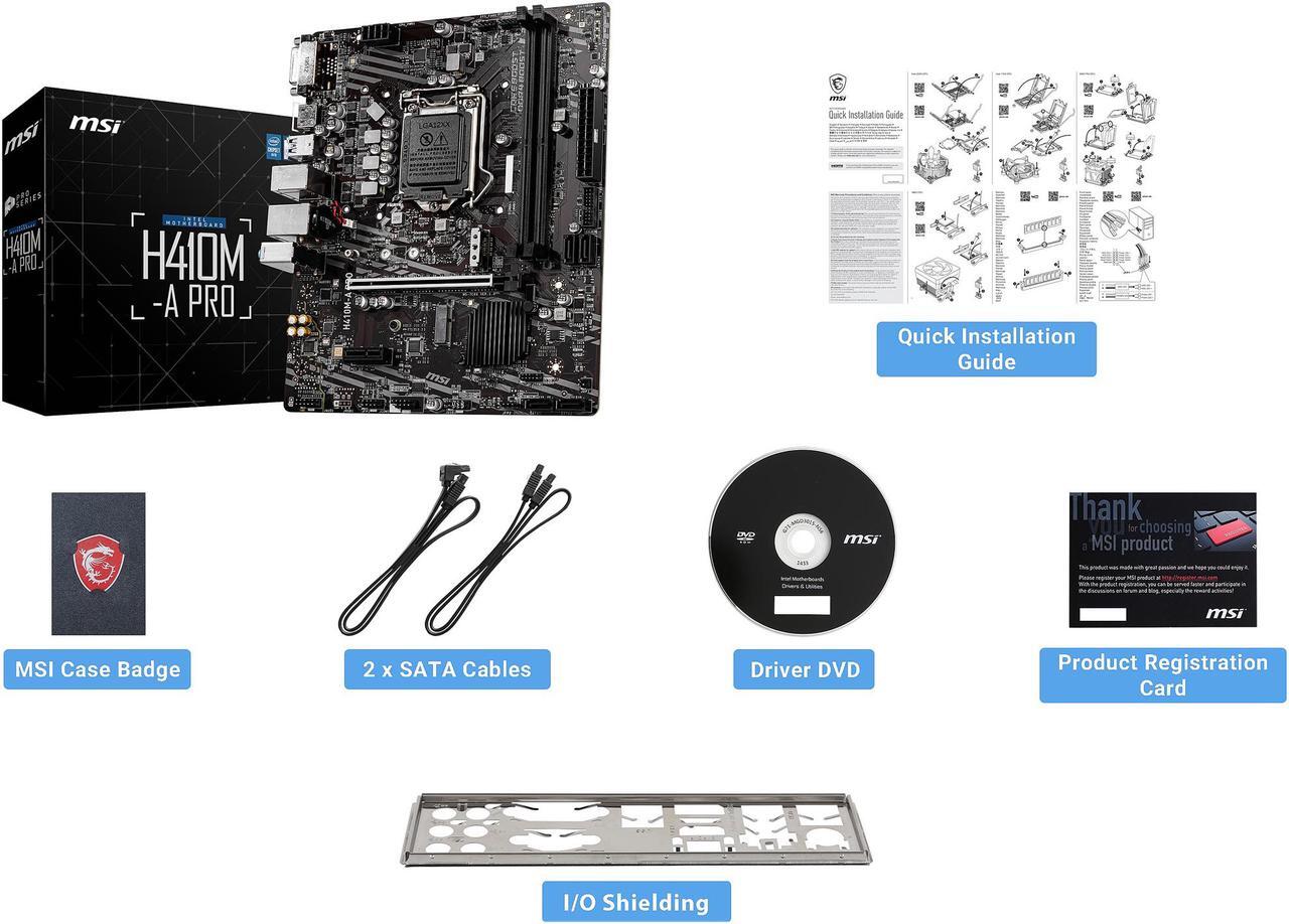 Alt view image 8 of 10 - MSI PRO H410M-A PRO LGA 1200 Intel H410 SATA 6Gb/s Micro ATX Intel Motherboard