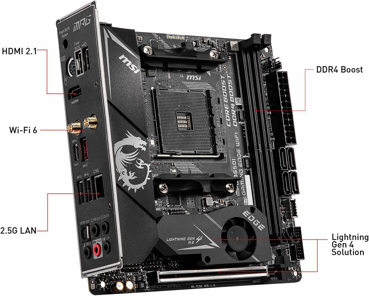 Alt view image 5 of 12 - MSI MPG B550I GAMING EDGE WIFI AM4 AMD B550 Mini ITX AMD Motherboard