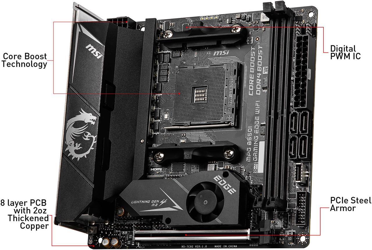 Alt view image 3 of 12 - MSI MPG B550I GAMING EDGE WIFI AM4 AMD B550 Mini ITX AMD Motherboard