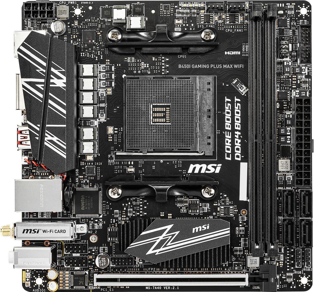 MSI B450I GAMING PLUS MAX WIFI AM4 AMD B450 SATA 6Gb/s Mini ITX AMD Motherboard