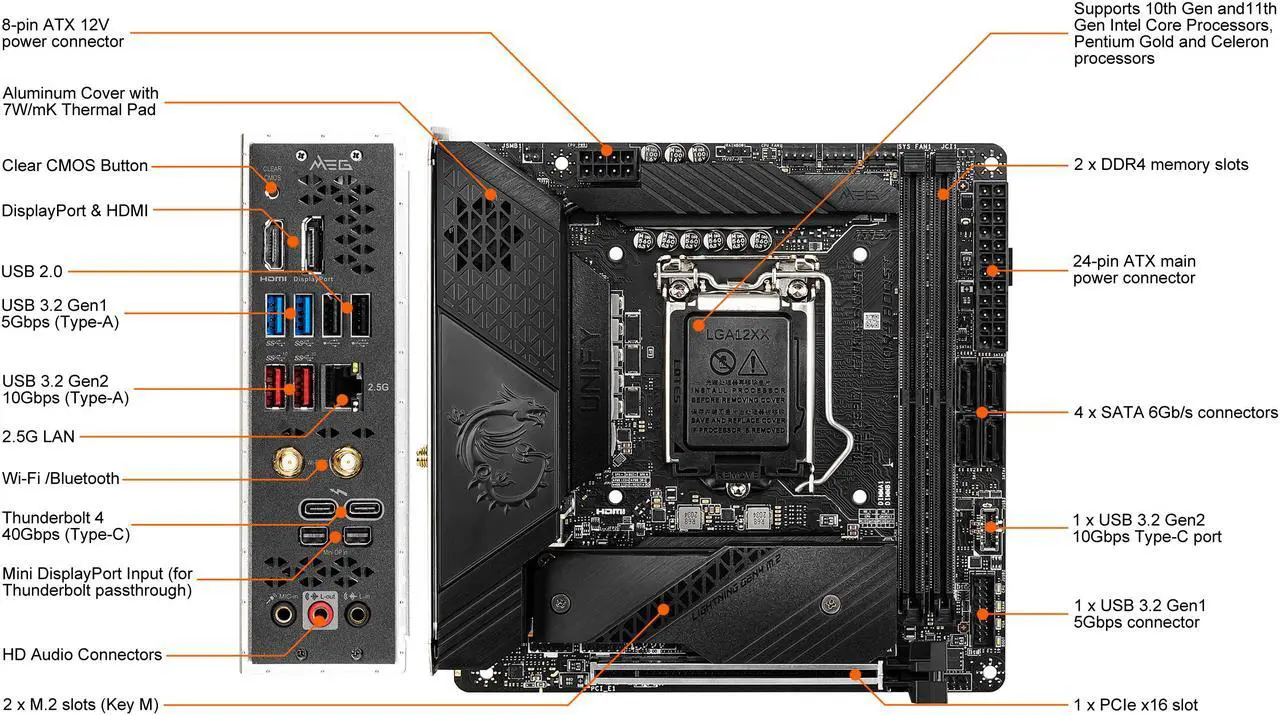 Alt view image 2 of 9 - MSI MEG Z590I UNIFY LGA 1200 Intel Z590 Mini ITX Intel Motherboard