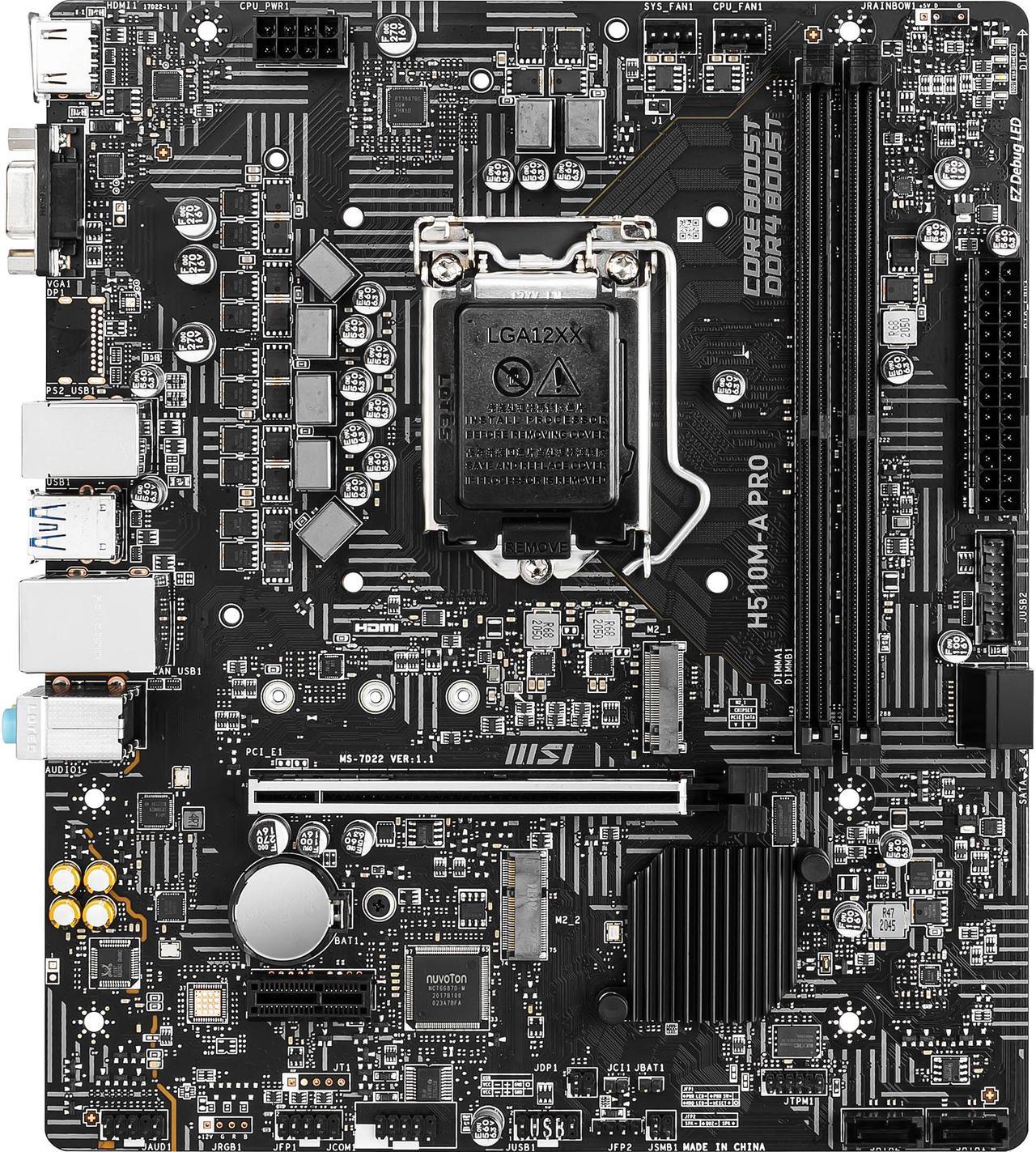 MSI H510M-A PRO LGA 1200 Intel H510 SATA 6Gb/s Micro ATX Intel Motherboard