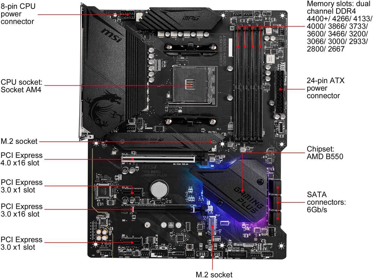 Alt view image 8 of 10 - MSI MPG B550 GAMING PLUS AM4 AMD B550 ATX AMD Motherboard