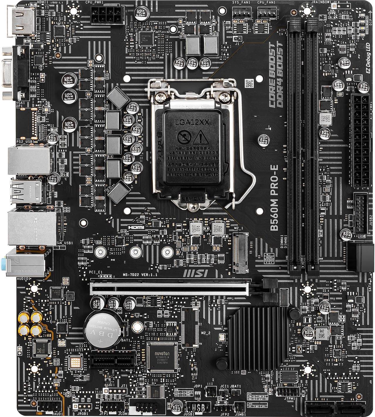 MSI B560M PRO-E LGA 1200 Intel B560 SATA 6Gb/s Micro ATX Intel Motherboard