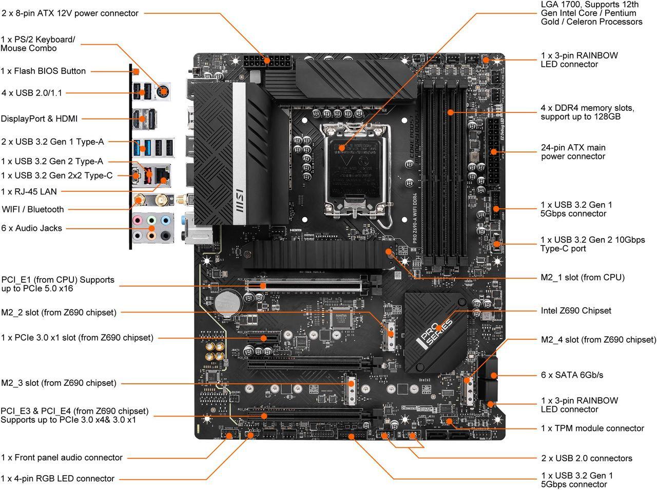 Alt view image 2 of 9 - MSI PRO Z690-A WIFI DDR4 LGA 1700 Intel Z690 SATA 6Gb/s ATX Intel Motherboard
