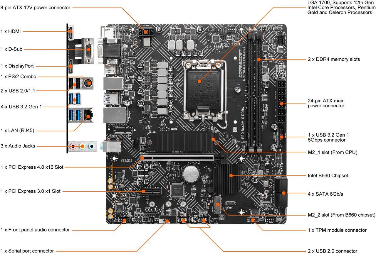 Alt view image 2 of 9 - MSI PRO B660M-G DDR4 LGA 1700 Intel B660 Micro ATX Intel Motherboard