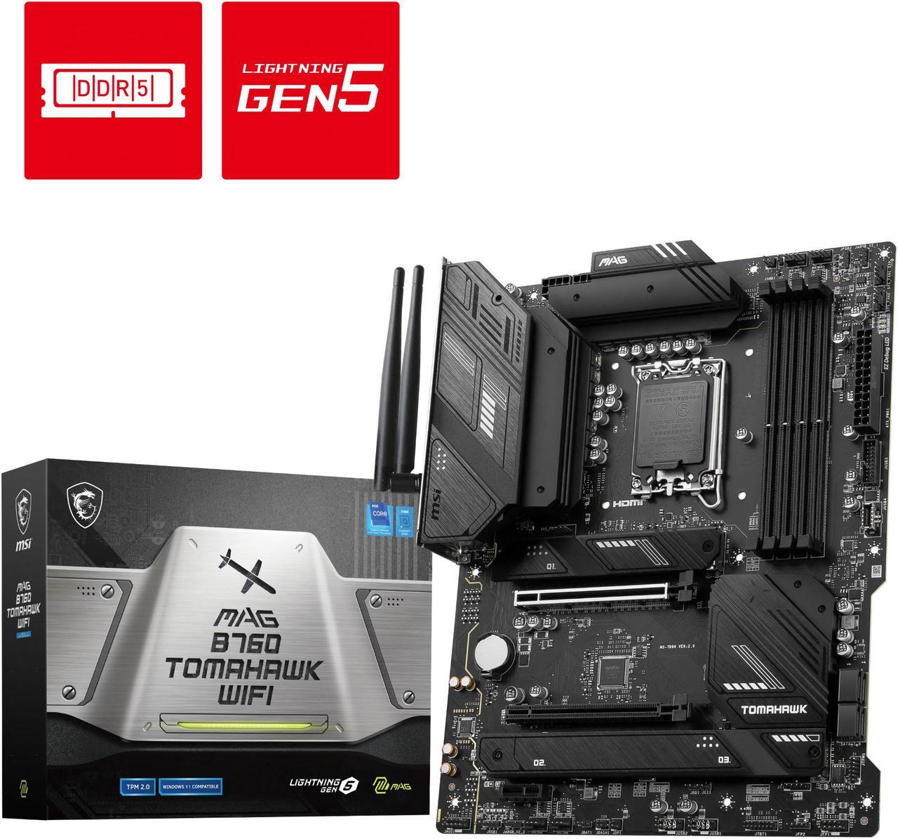 MSI MAG B760 TOMAHAWK WIFI LGA 1700 (Intel12th&13th Gen) SATA 6Gb/s ATX Motherboard (PCIe 5.0, DDR5,3xM.2 Slots,,WiFi 6,Intel 2.5Gb LAN)