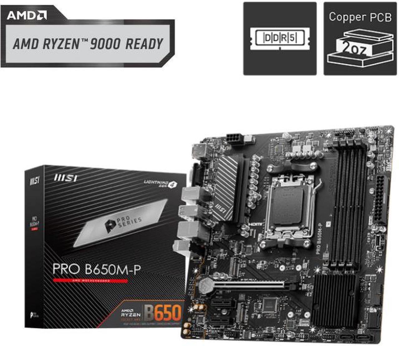 MSI PRO B650M-P AM5 Ryzen 7000 DDR5 SATA 6G 2x M.2 2.5G LAN 7.1 Audio mATX Motherboard