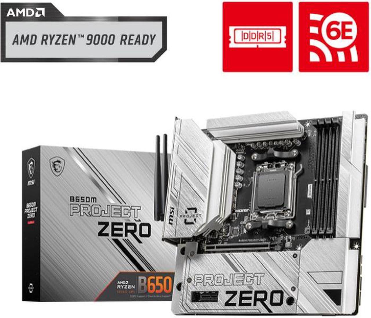 MSI B650M PROJECT ZERO AM5 AMD B650 Ryzen 7000 SATA DDR5 PCI-E x16 slot 2x M.2 Wi-Fi 6E Bluetooth 6Gb/s mATX Back Connect Design Motherboard