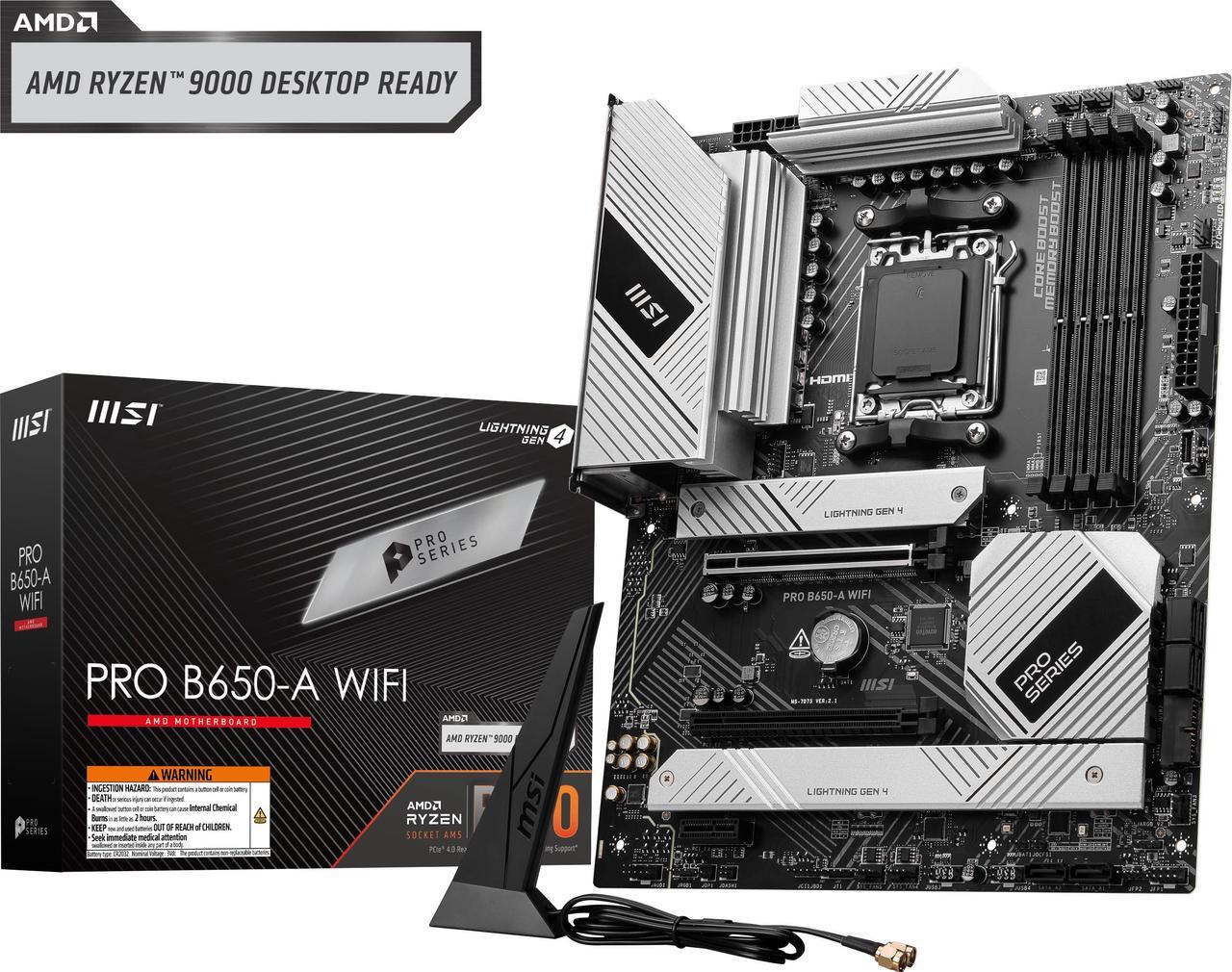 MSI PRO B650-A WIFI AM5 DDR5 AMD B650 SATA 6Gb/s 2.5G LAN Wi-Fi 6E, Bluetooth 8-Channel (7.1) HD Audio AMD Ryzen 9000 / 8000 / 7000 ATX Motherboard