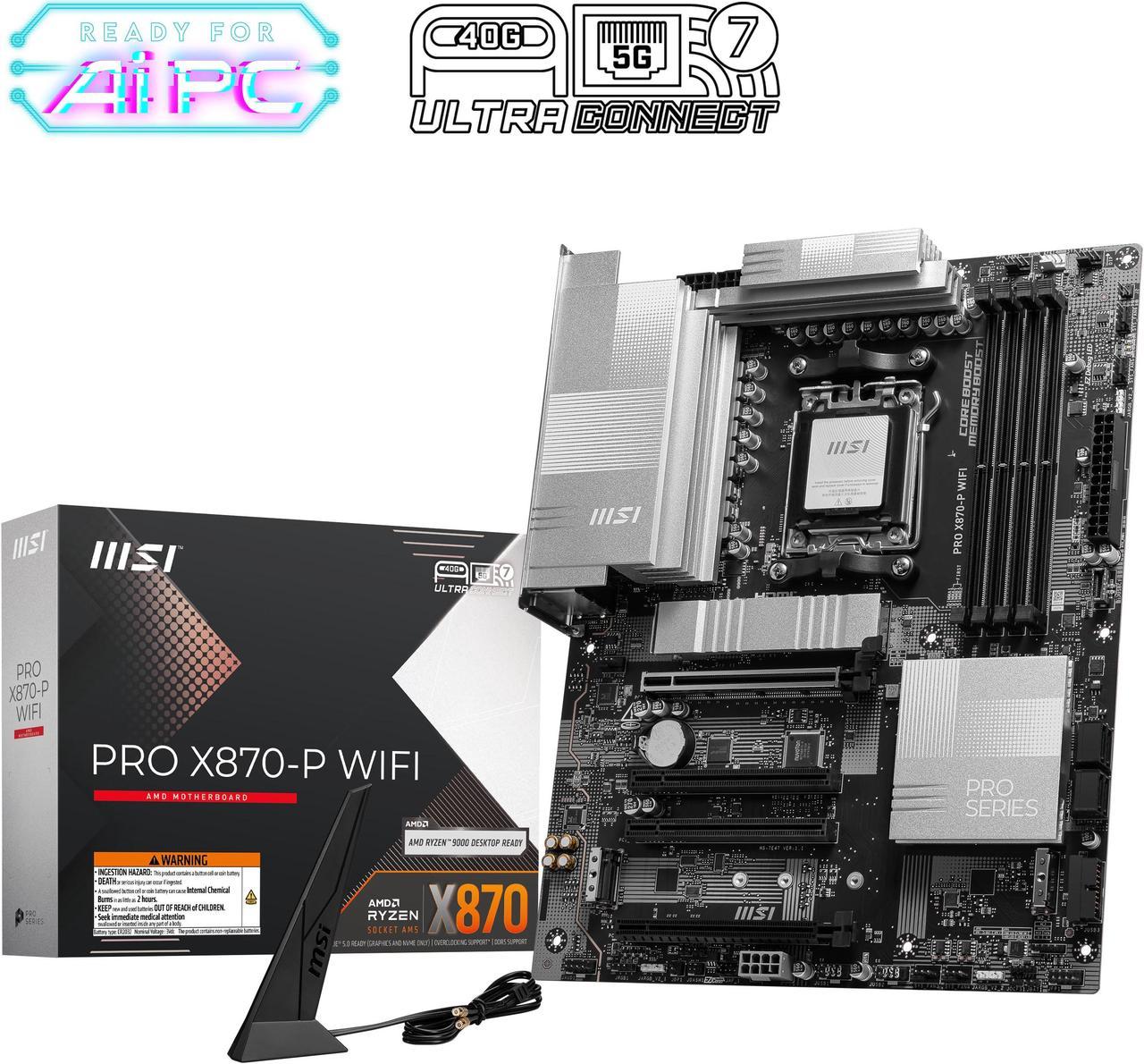 MSI PRO X870-P WIFI ATX AM5 Motherboard, USB 4.0, 4x SATA 6Gb/s, AMD Wi-Fi 7,USB 4.0