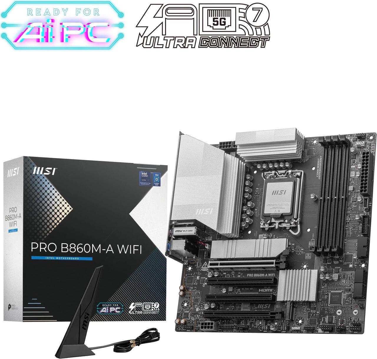 MSI PRO B860M-A WIFI LGA 1851 Intel B860 SATA 6Gb/s DDR5 PCI-E x16 slot M.2 Thunderbolt4 5Gbps LAN Wi-Fi 7 Micro ATX Motherboard