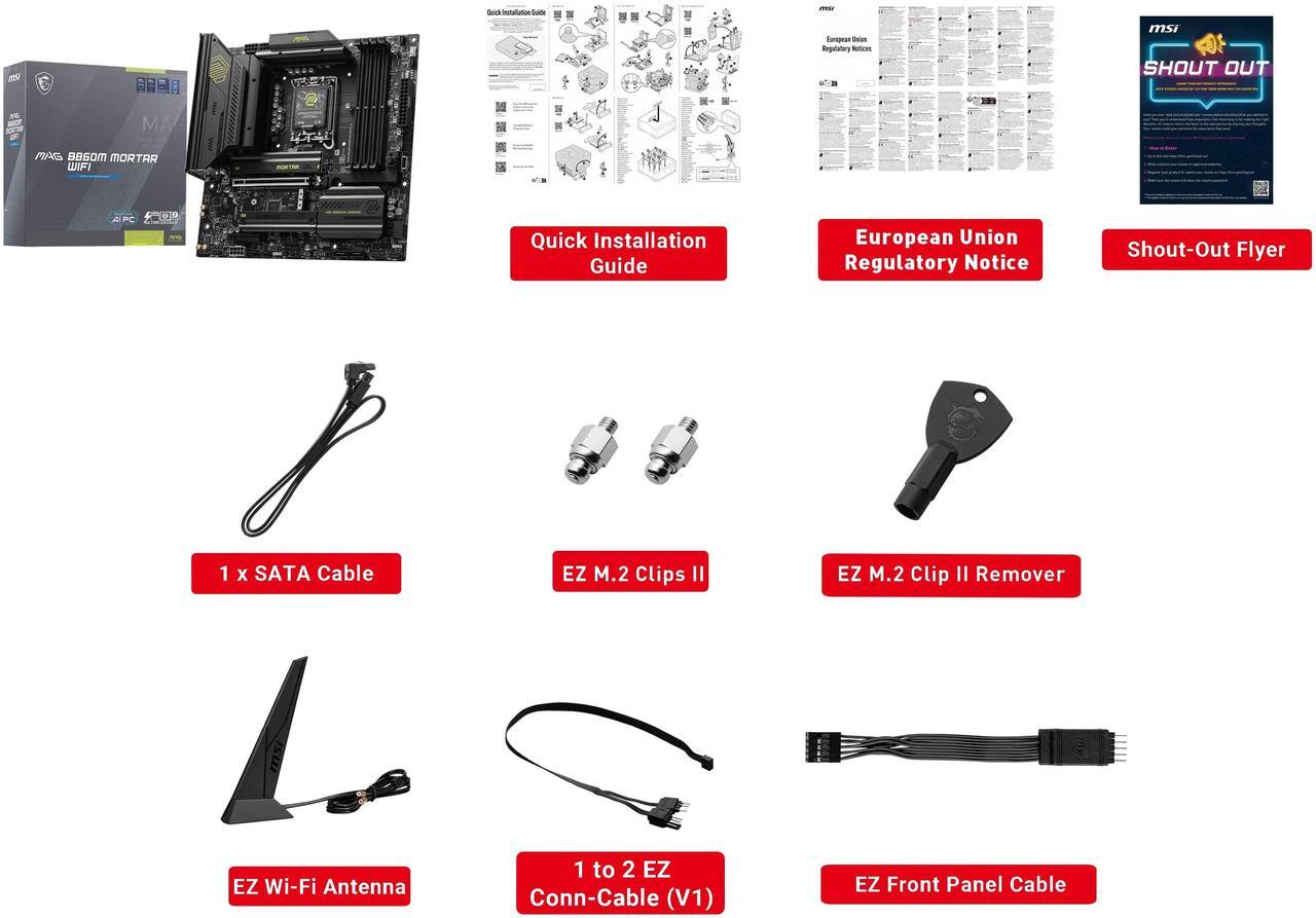 Alt view image 7 of 8 - MSI MAG B860M MORTAR WIFI LGA 1851 Intel B860 SATA 6Gb/s DDR5 CI-E x16 slot  M.2 5Gbps LAN Wi-Fi 7 Micro ATX Motherboard