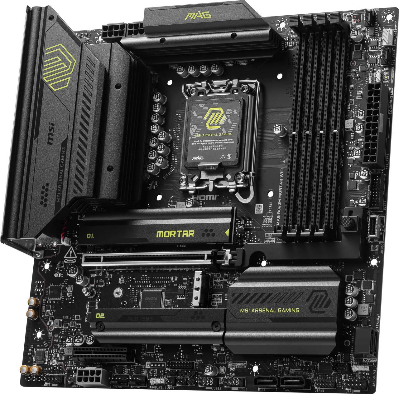 Alt view image 3 of 8 - MSI MAG B860M MORTAR WIFI LGA 1851 Intel B860 SATA 6Gb/s DDR5 CI-E x16 slot  M.2 5Gbps LAN Wi-Fi 7 Micro ATX Motherboard