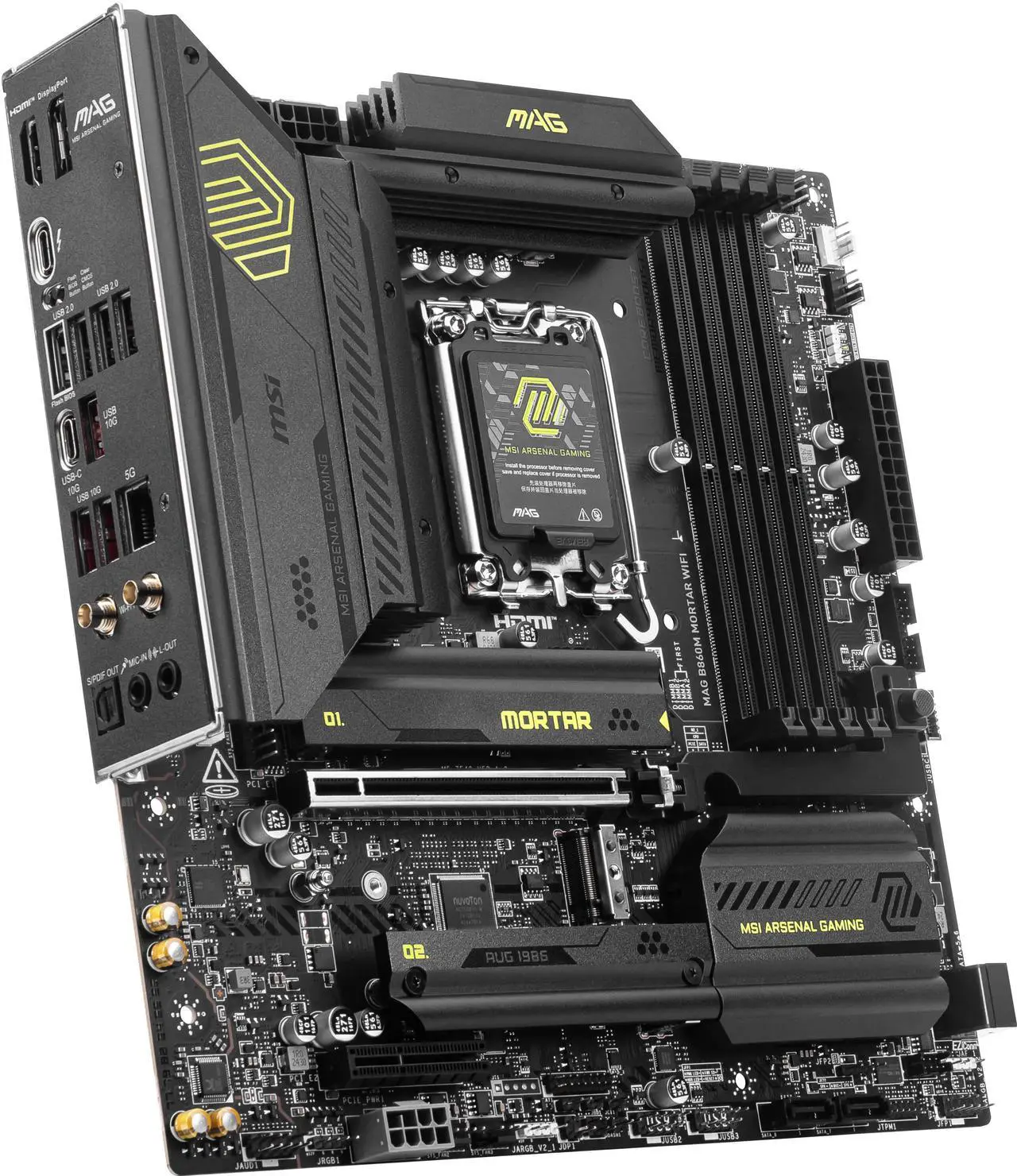 Alt view image 4 of 8 - MSI MAG B860M MORTAR WIFI LGA 1851 Intel B860 SATA 6Gb/s DDR5 CI-E x16 slot  M.2 5Gbps LAN Wi-Fi 7 Micro ATX Motherboard