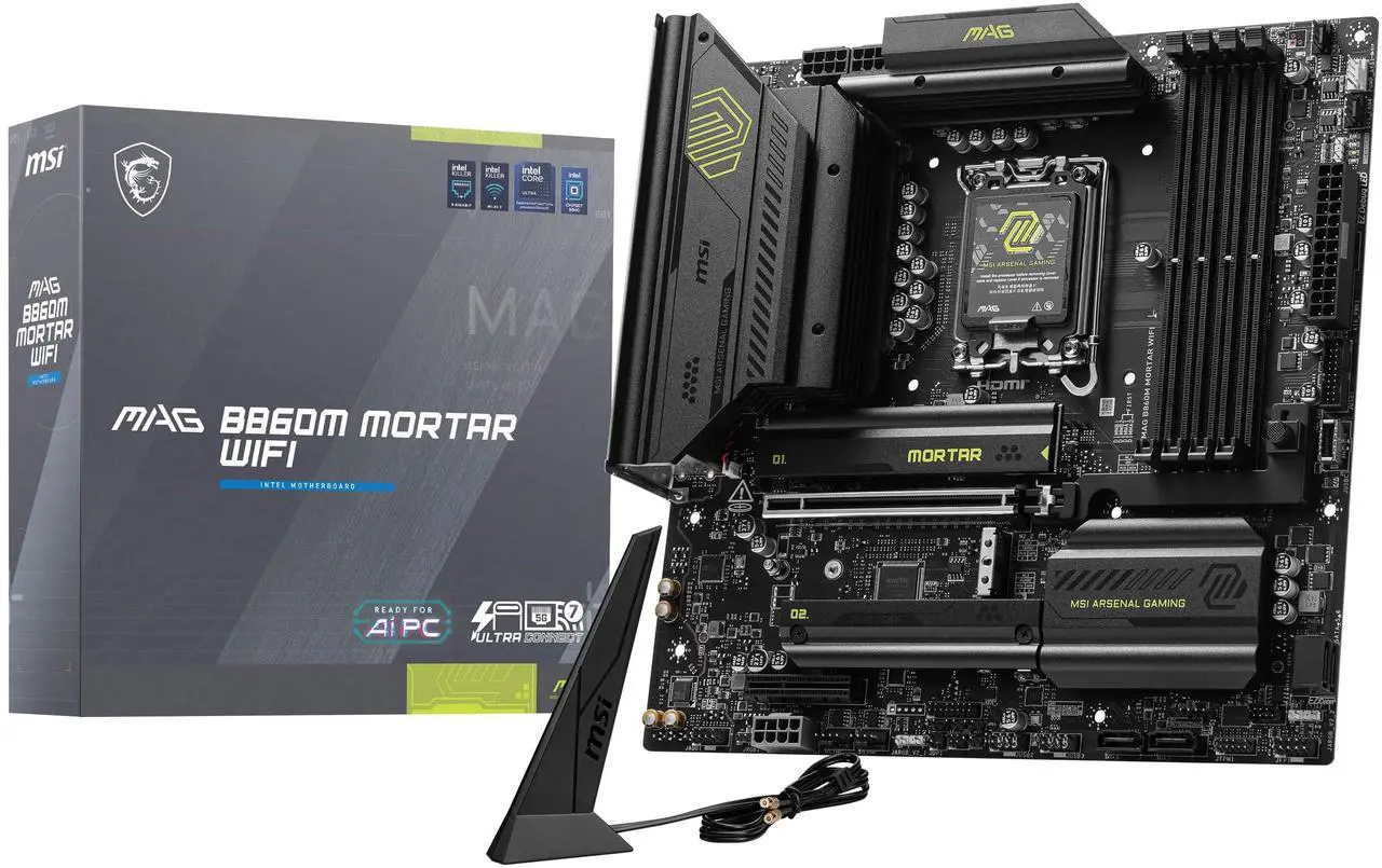 Alt view image 8 of 8 - MSI MAG B860M MORTAR WIFI LGA 1851 Intel B860 SATA 6Gb/s DDR5 CI-E x16 slot  M.2 5Gbps LAN Wi-Fi 7 Micro ATX Motherboard