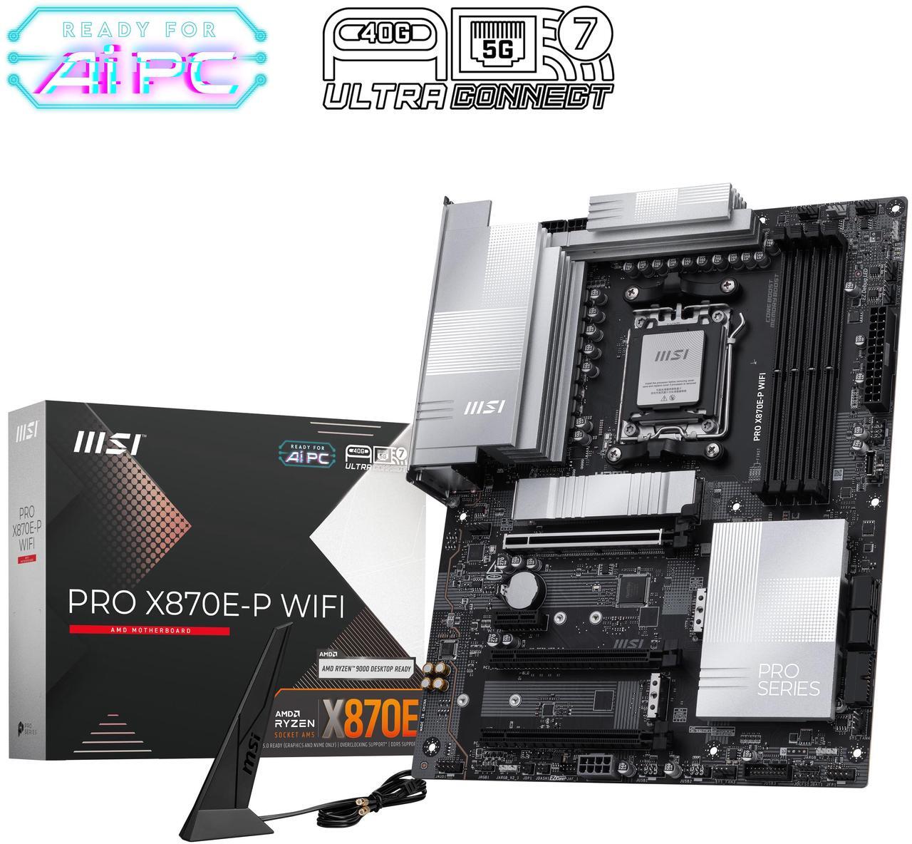 Main image of MSI PRO X870E-P WIFI AM5 ATX AMD Motherboards, USB 4.0 (40G),4x SATA 6Gb/s,Wi-Fi 7, Triple M.2 Connectors,