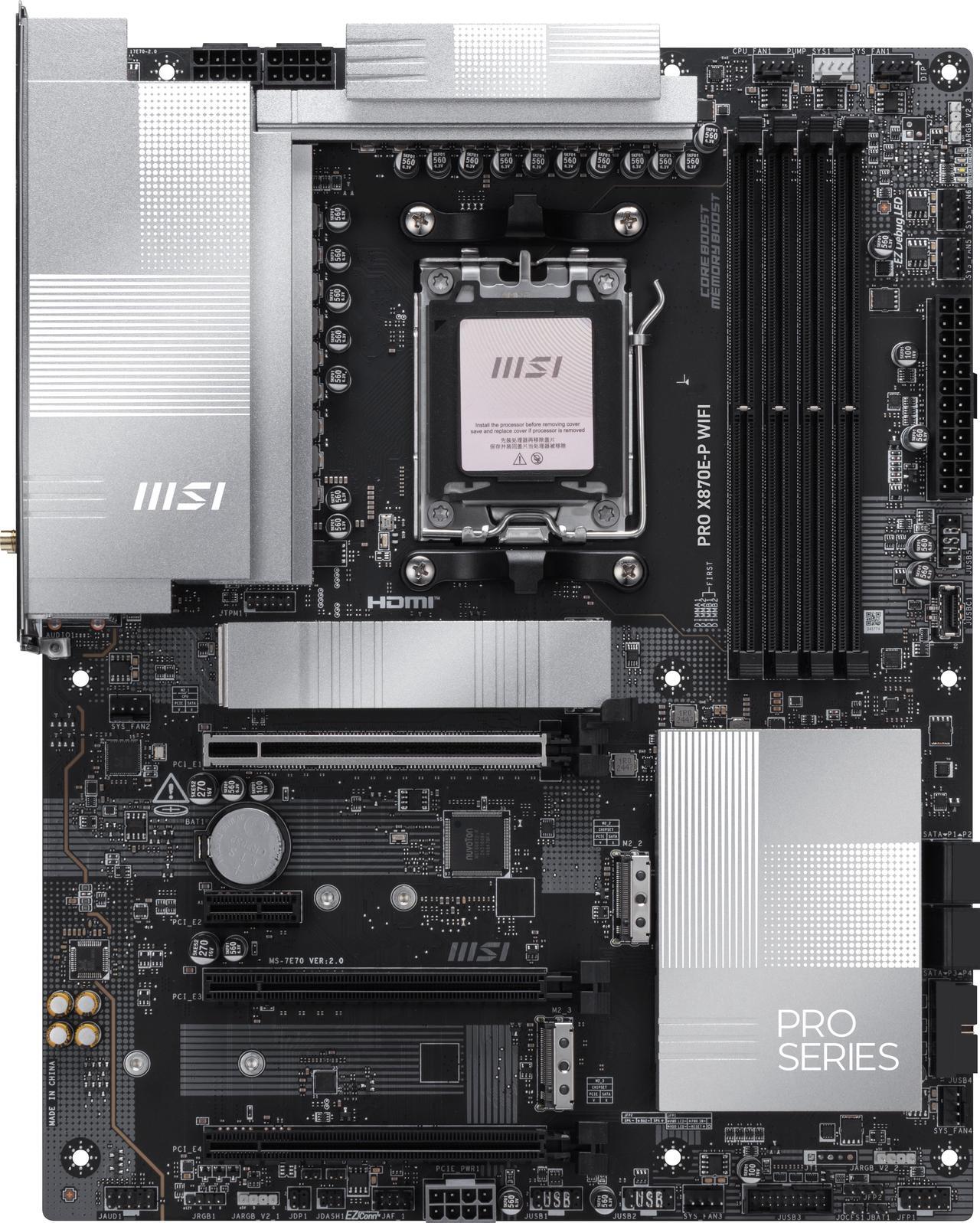 Alt view image 2 of 6 - MSI PRO X870E-P WIFI AM5 ATX AMD Motherboards, USB 4.0 (40G),4x SATA 6Gb/s,Wi-Fi 7, Triple M.2 Connectors,