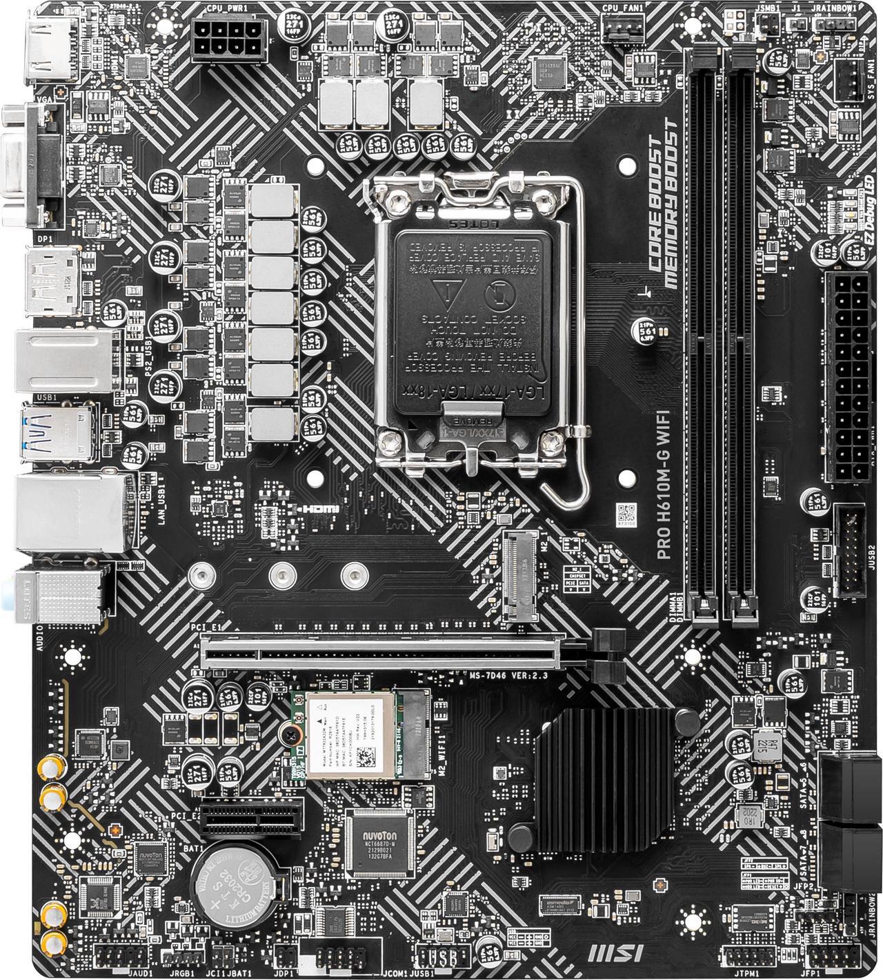 Alt view image 2 of 7 - MSI PRO H610M-G WIFI LGA 1700 Intel H610 HDMI SATA 6Gb/s USB 3.1 Micro ATX Motherboards-Intel