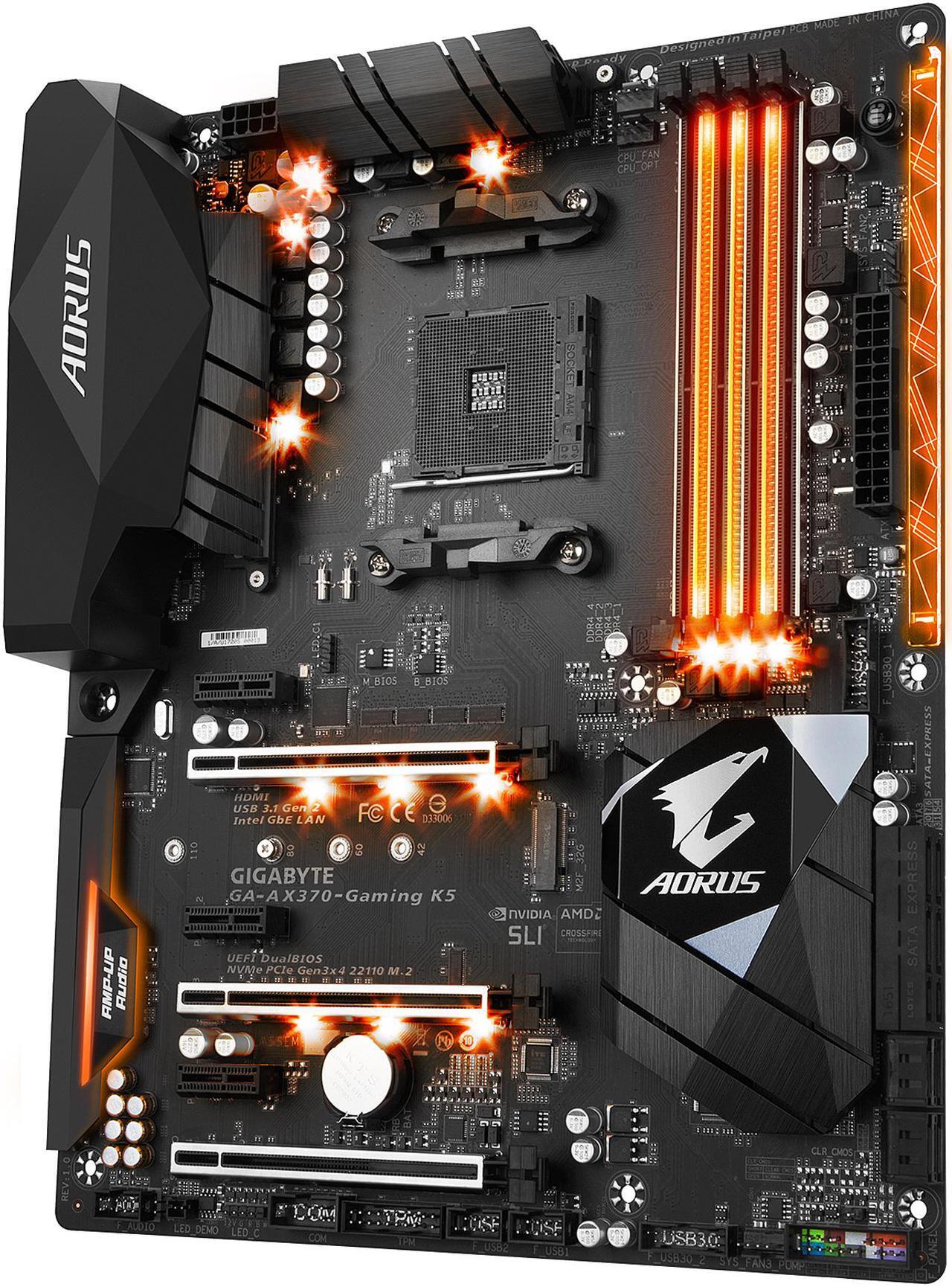 Main image of GIGABYTE GA-AX370-Gaming K5 (rev. 1.0) AM4 AMD X370 USB 3.1 HDMI ATX AMD Motherboard