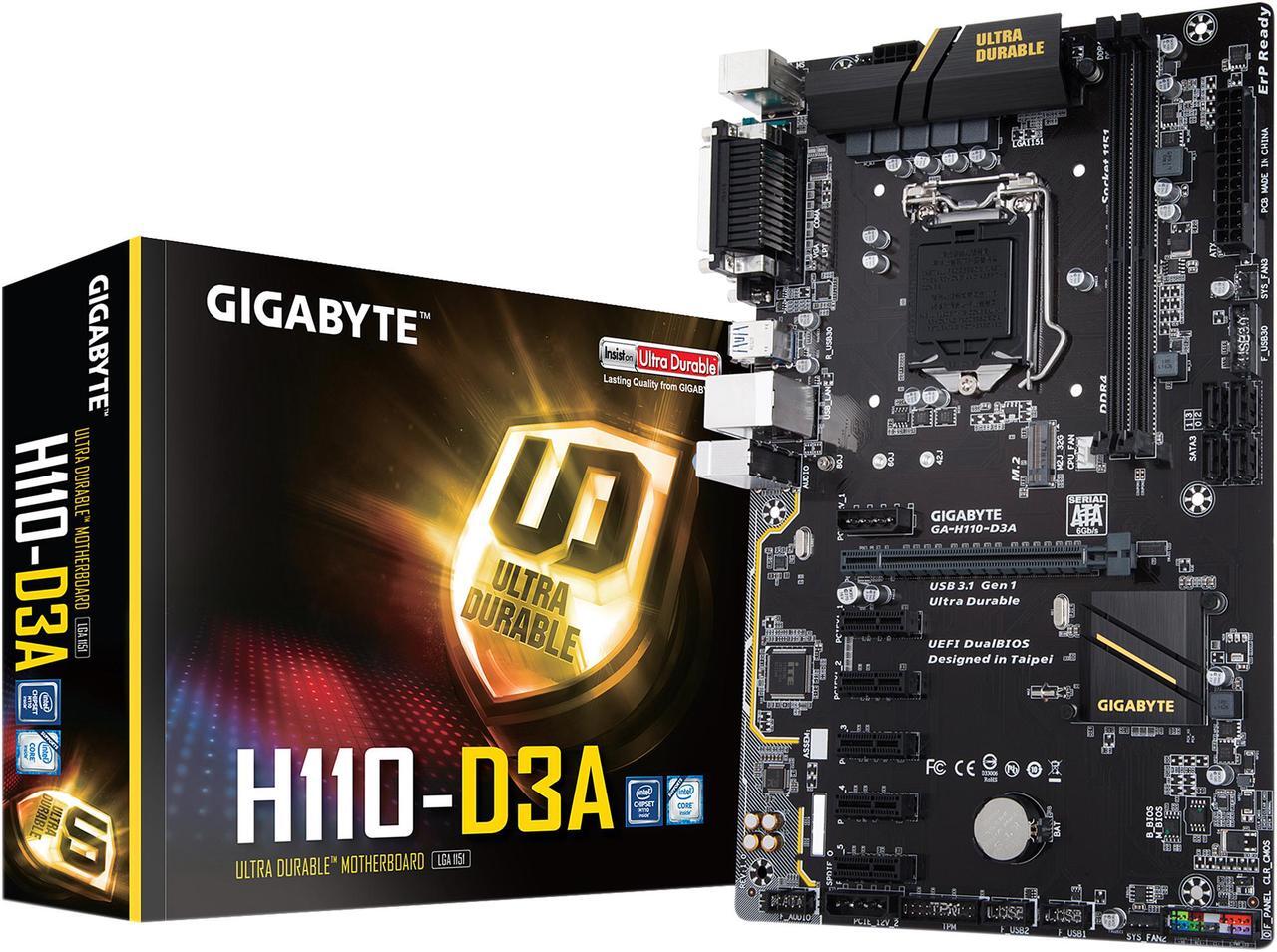 Alt view image 4 of 4 - GIGABYTE GA-H110-D3A (rev. 1.0) LGA 1151 Intel H110 SATA 6Gb/s USB 3.1 ATX Intel Motherboard for Cryptocurrency Mining (BTC)
