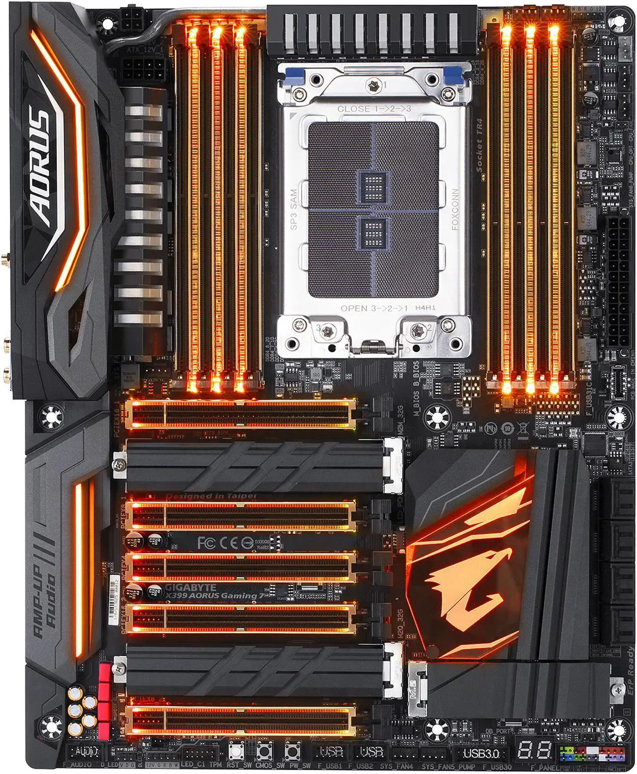 Main image of GIGABYTE X399 AORUS Gaming 7 sTR4 AMD X399 ATX 3*M.2 4-Way SLI AMD Motherboard