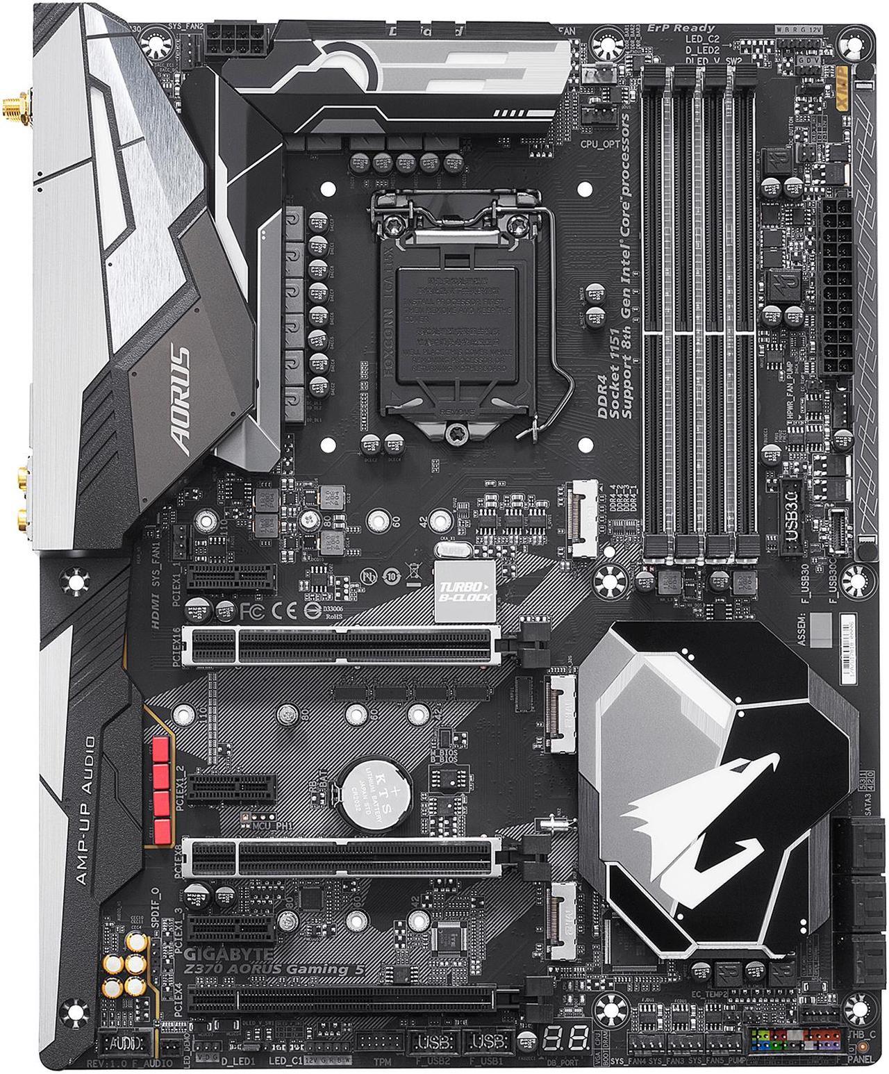 Alt view image 3 of 5 - GIGABYTE Z370 AORUS Gaming 5 (rev. 1.0) LGA 1151 (300 Series) Intel Z370 (WiFi AC) HDMI SATA 6Gb/s USB 3.1 ATX Intel Motherboard