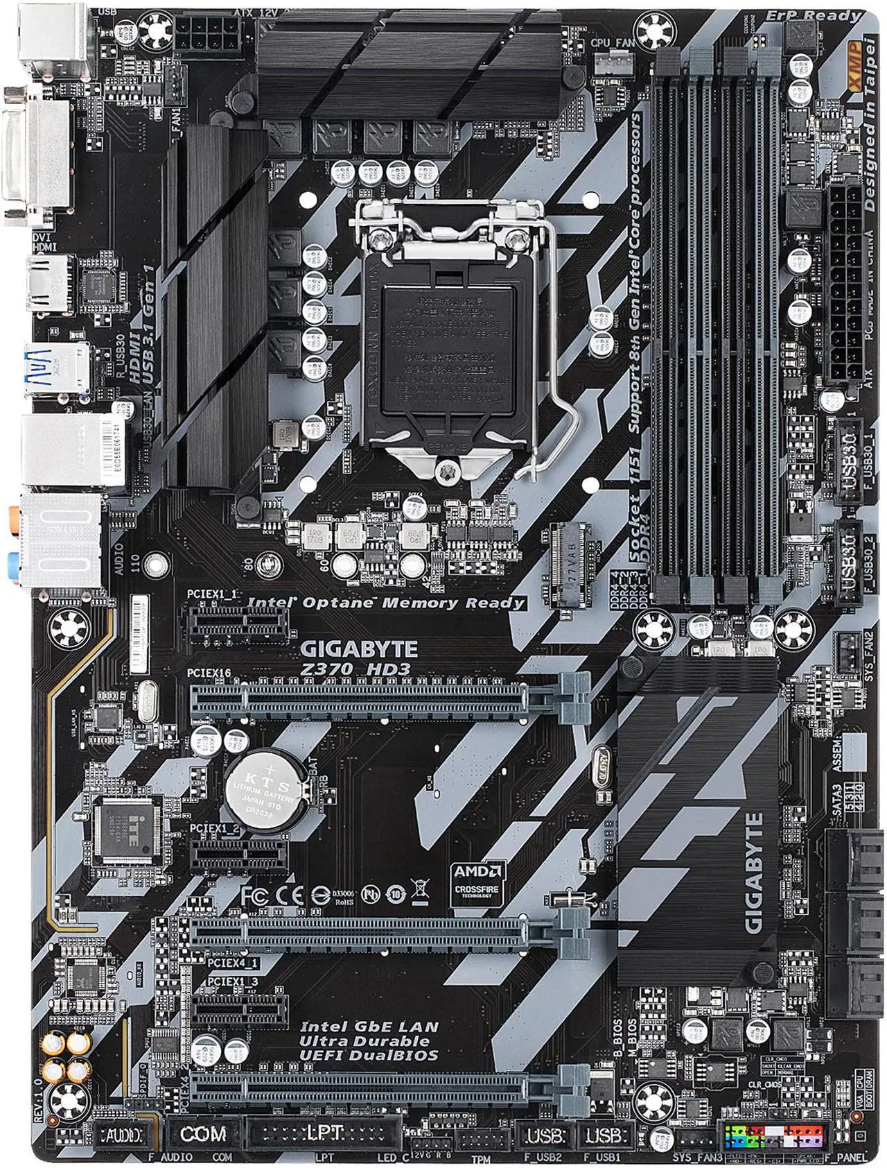 Alt view image 3 of 5 - GIGABYTE Z370 HD3 (rev. 1.0) LGA 1151 (300 Series) Intel Z370 HDMI USB 3.1 ATX Intel Motherboard